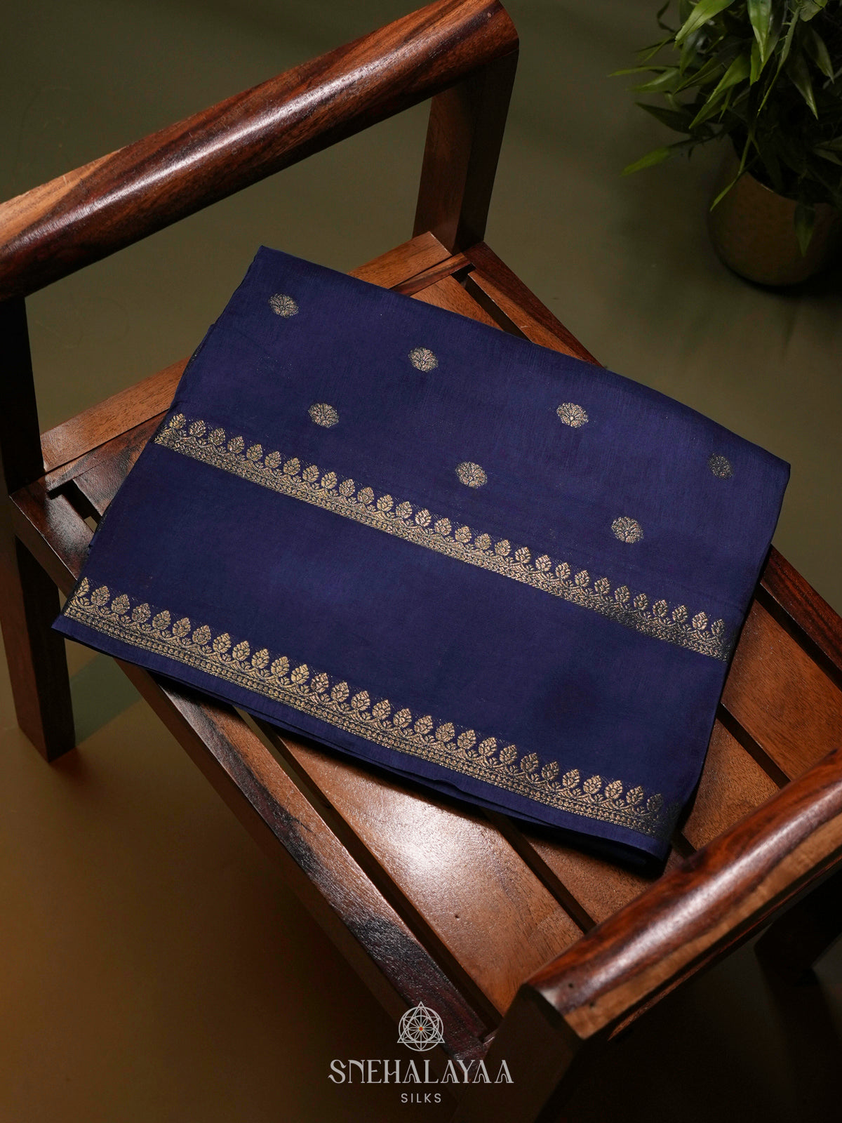 Navy Blue Banaras Silk Saree