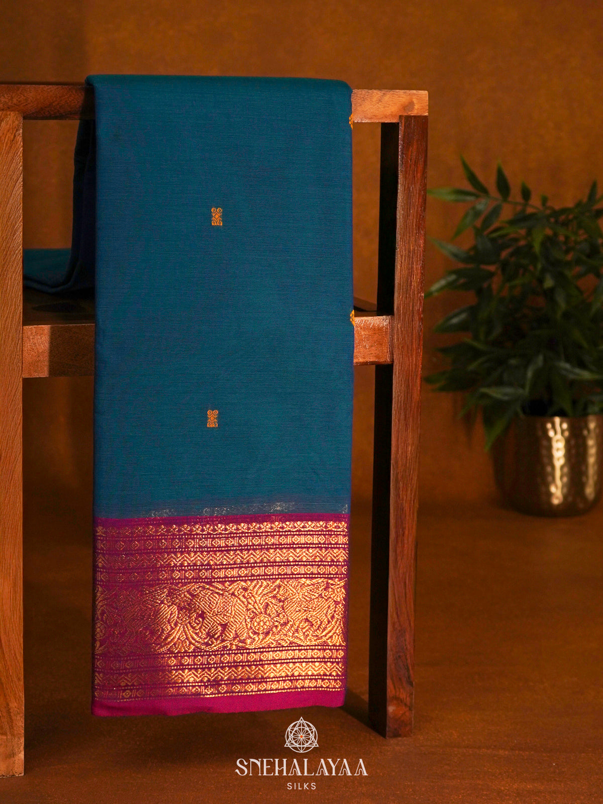 Peacock Blue Kanchi Cotton Saree