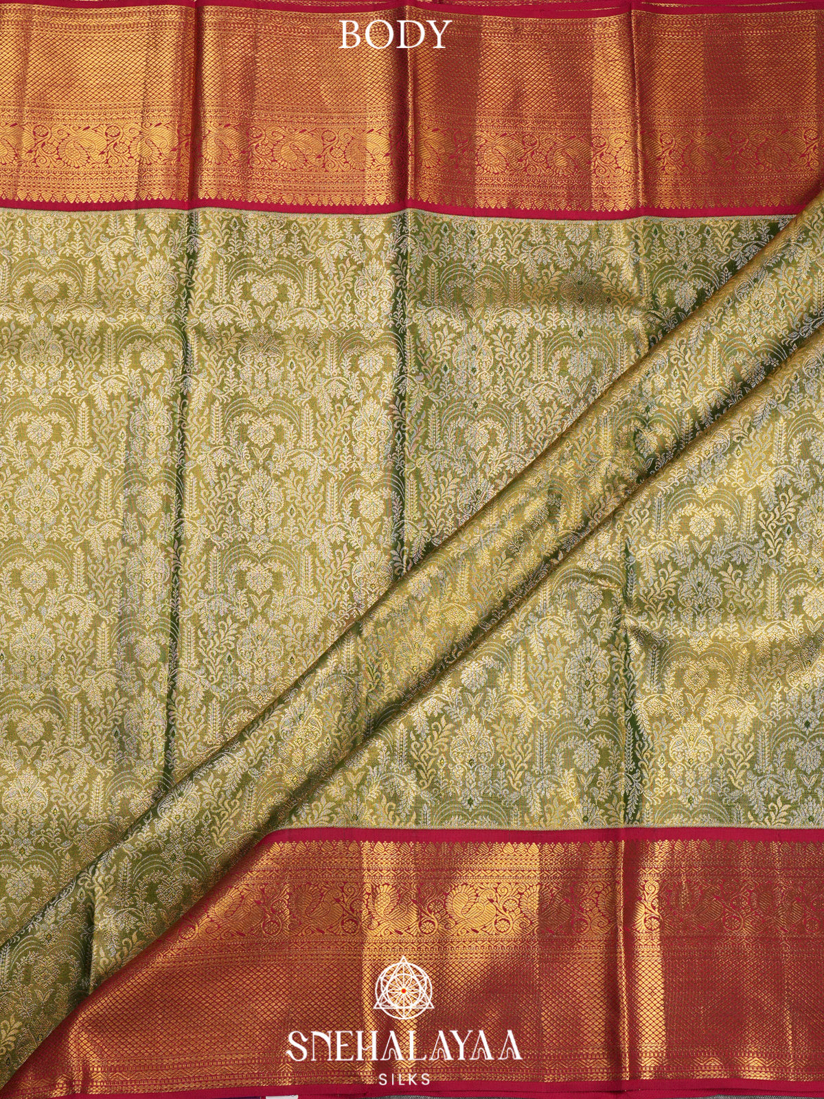 Pale Olive Green Kanjivaram Silk Saree