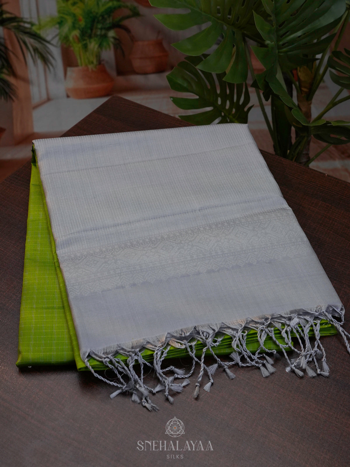 Lime Green Soft Silk Saree