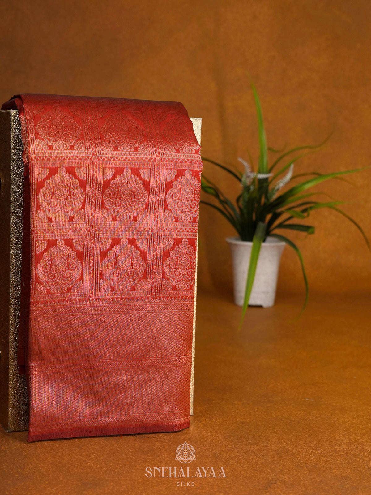 Rust Orange Art Silk Saree
