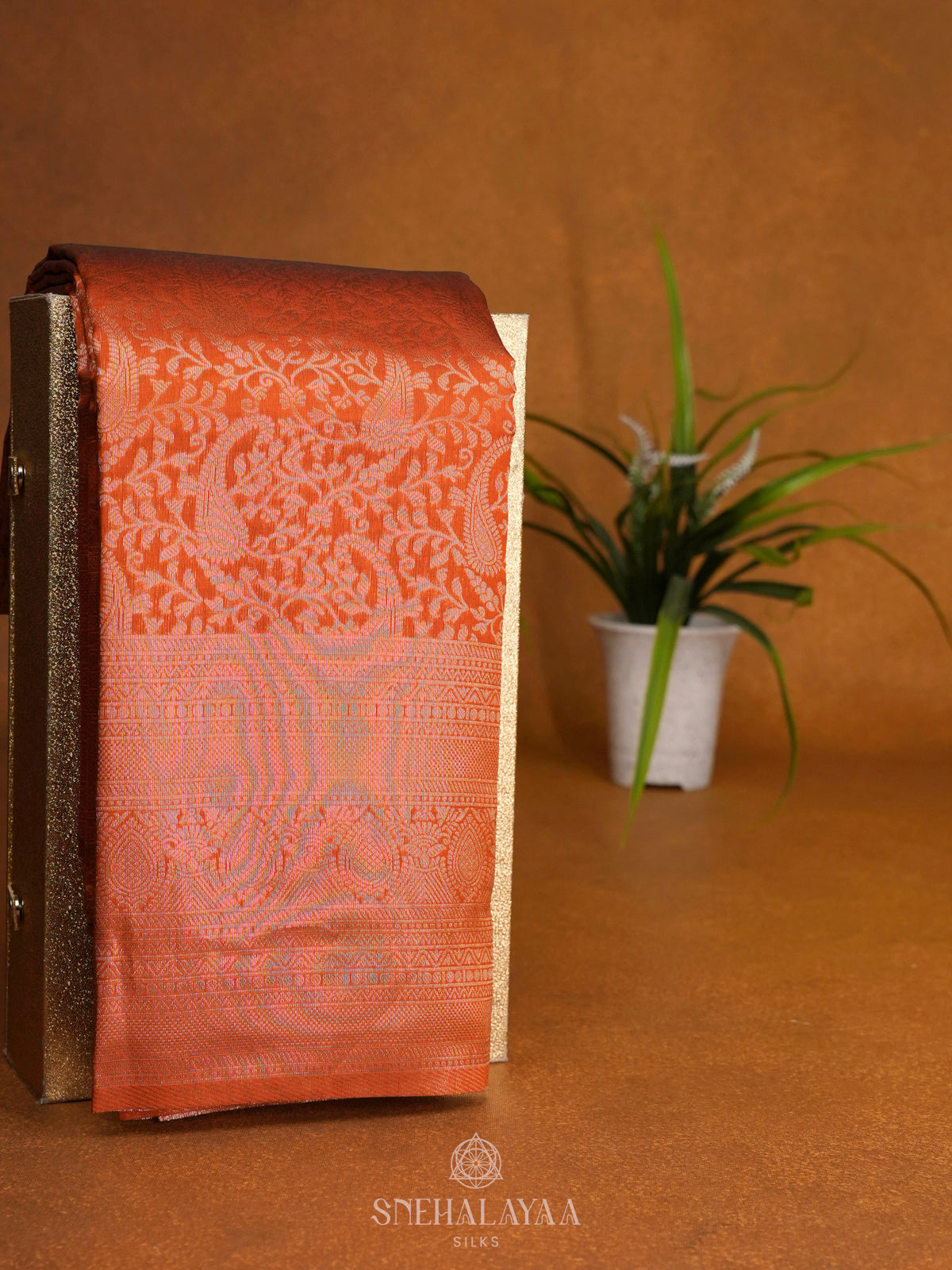 Orange Art Silk Saree