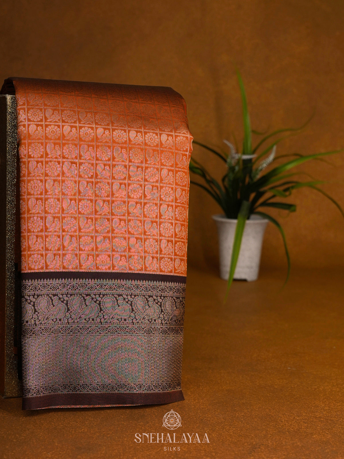 Orange Art Silk Saree