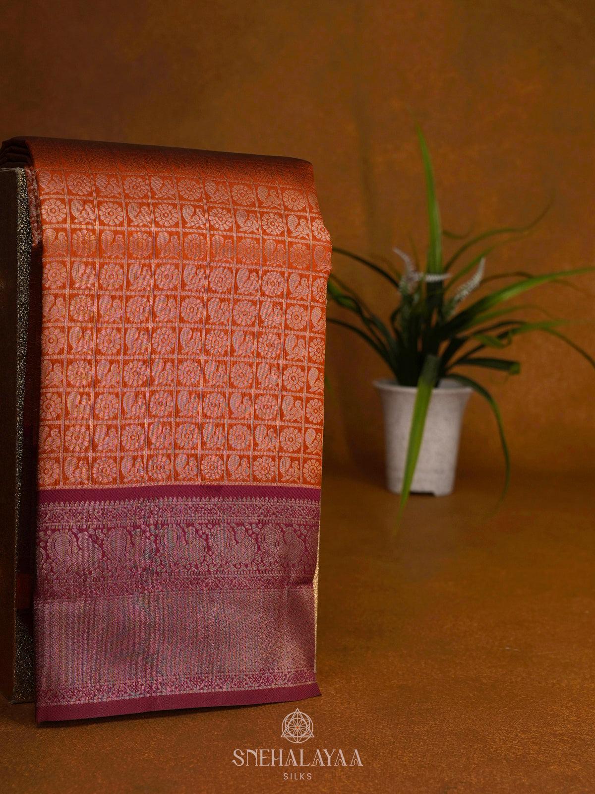 Orange Art Silk Saree