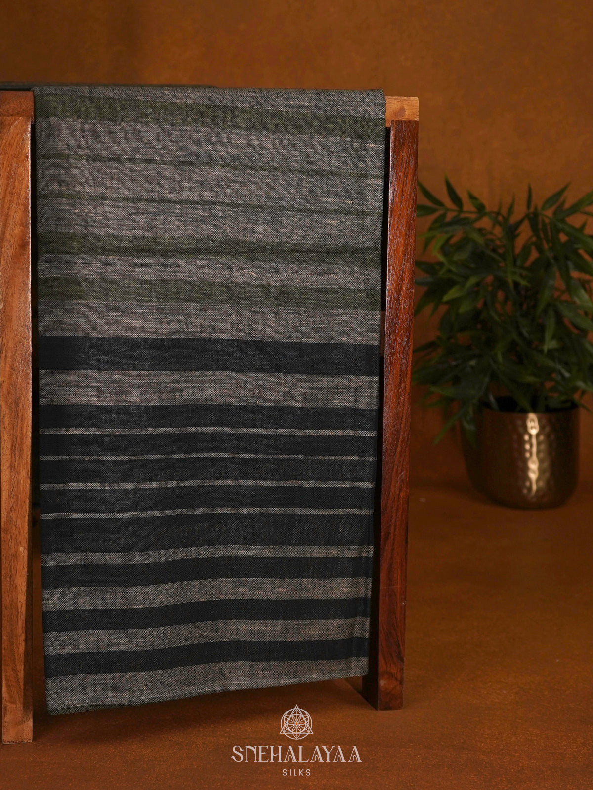 Khaki Green Linen Saree