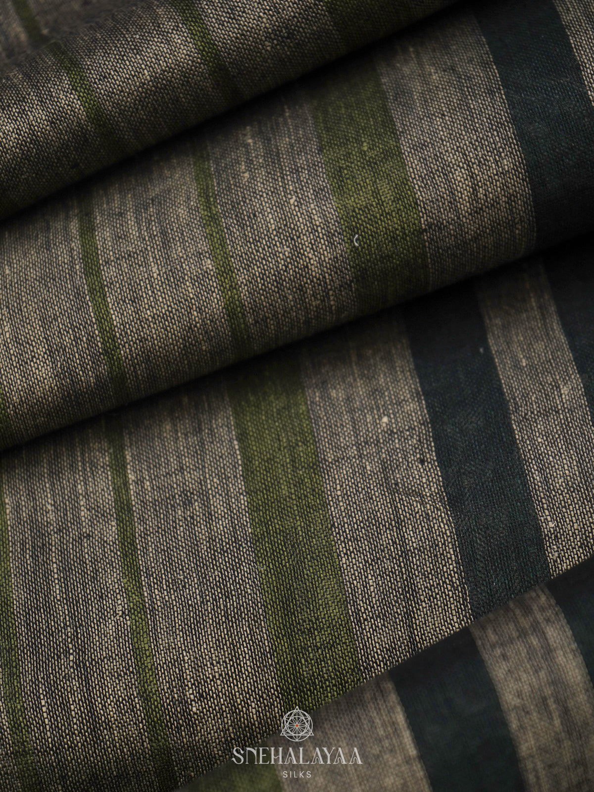 Khaki Green Linen Saree