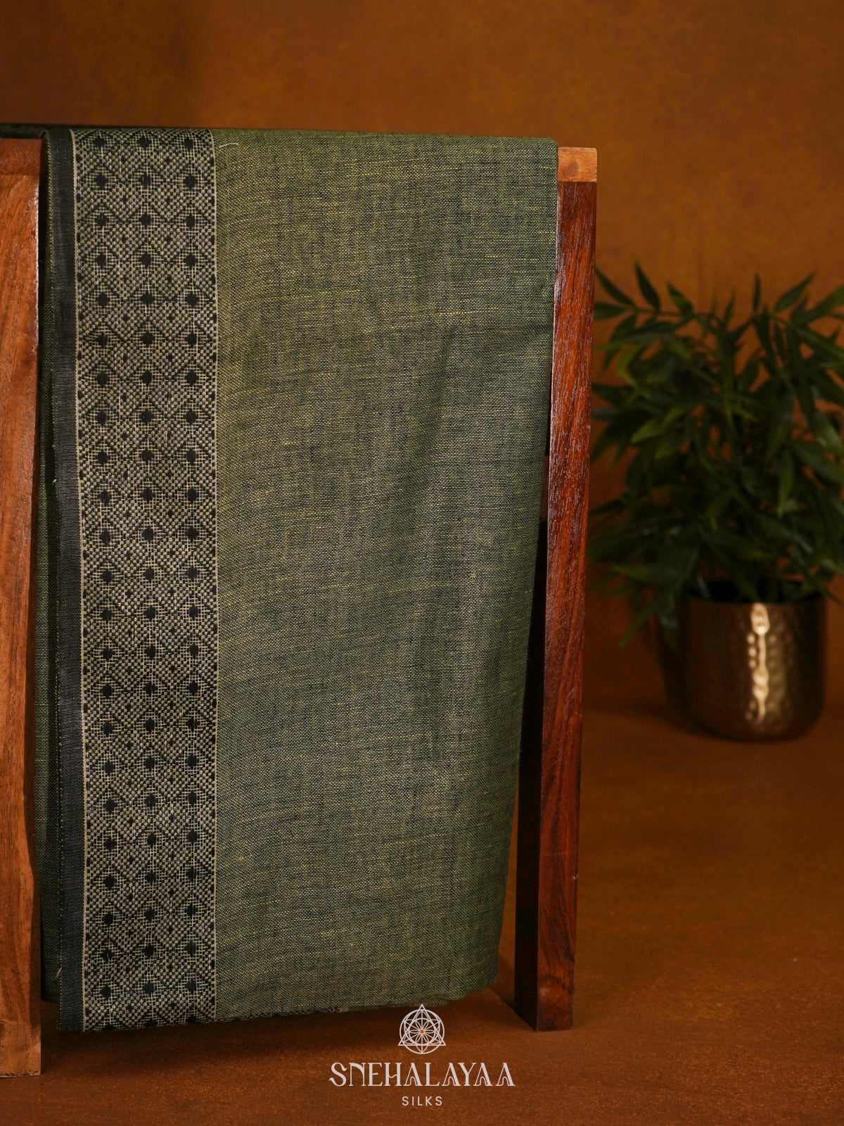 Olive Green Linen Saree