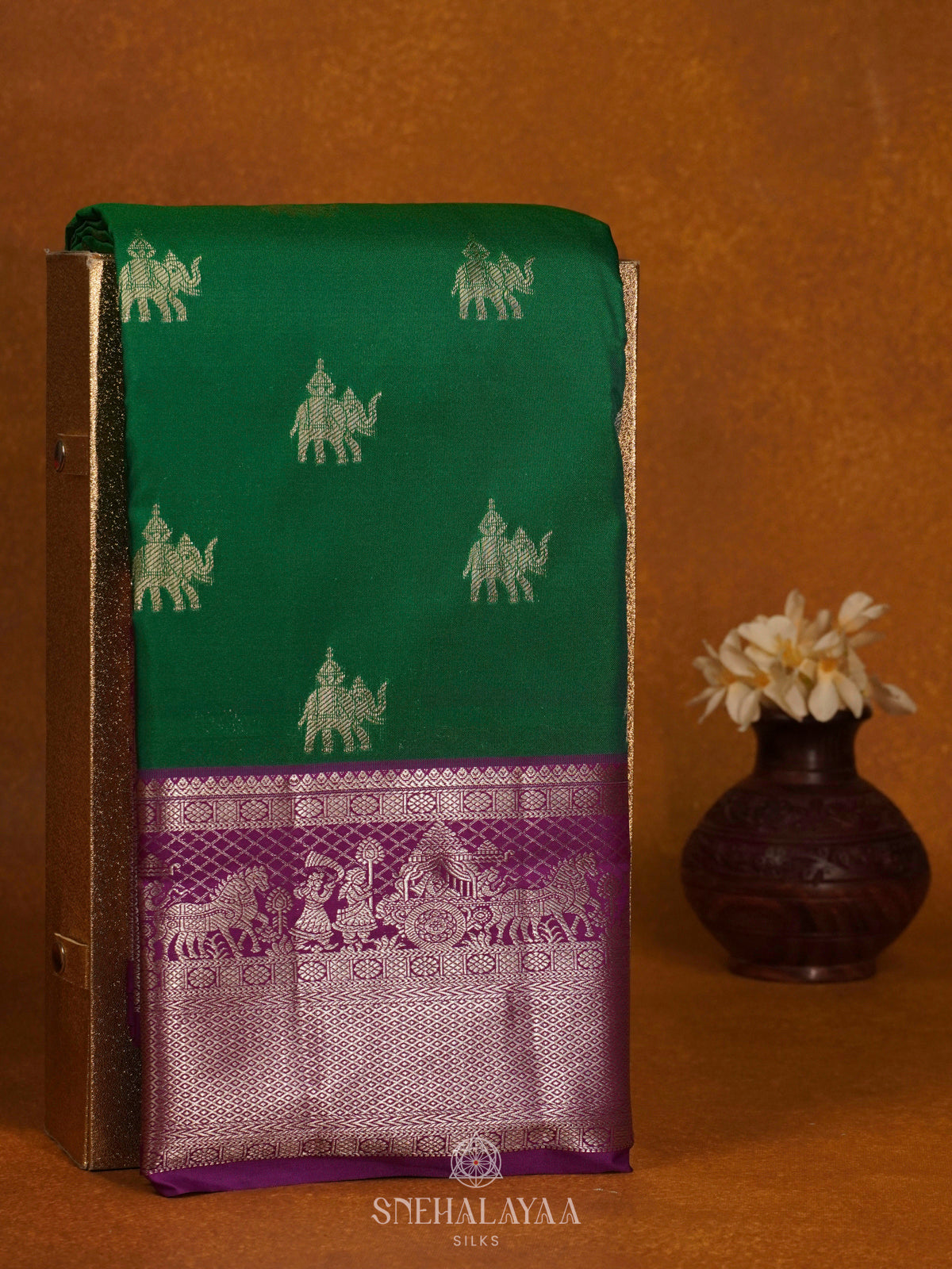 Forest Green Art Silk Saree