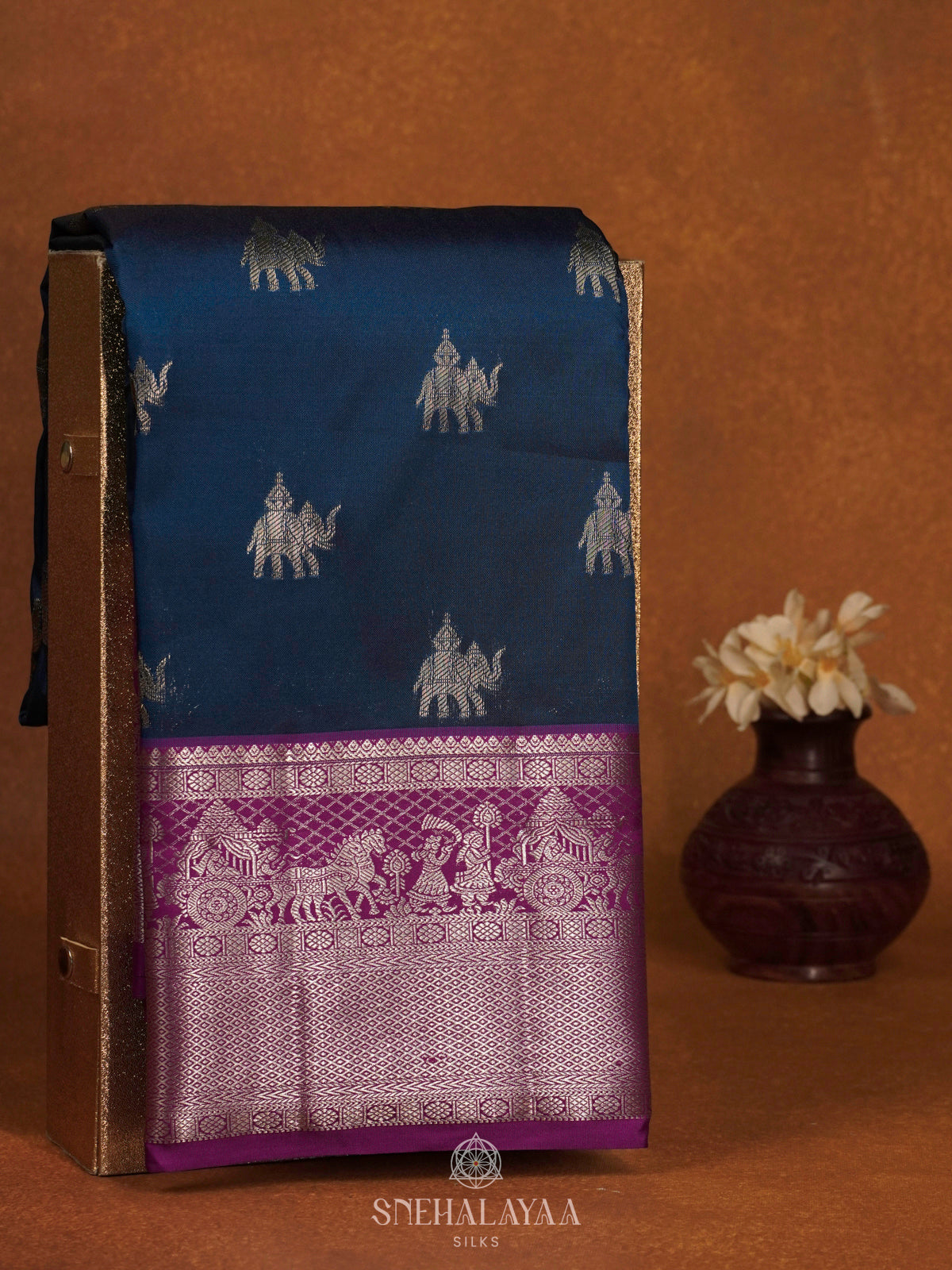 Peacock Blue Art Silk Saree
