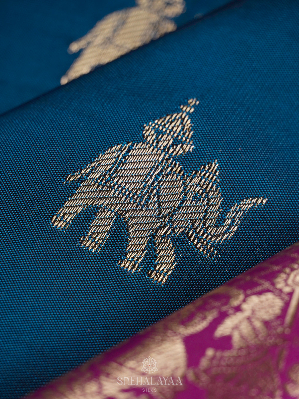 Peacock Blue Art Silk Saree