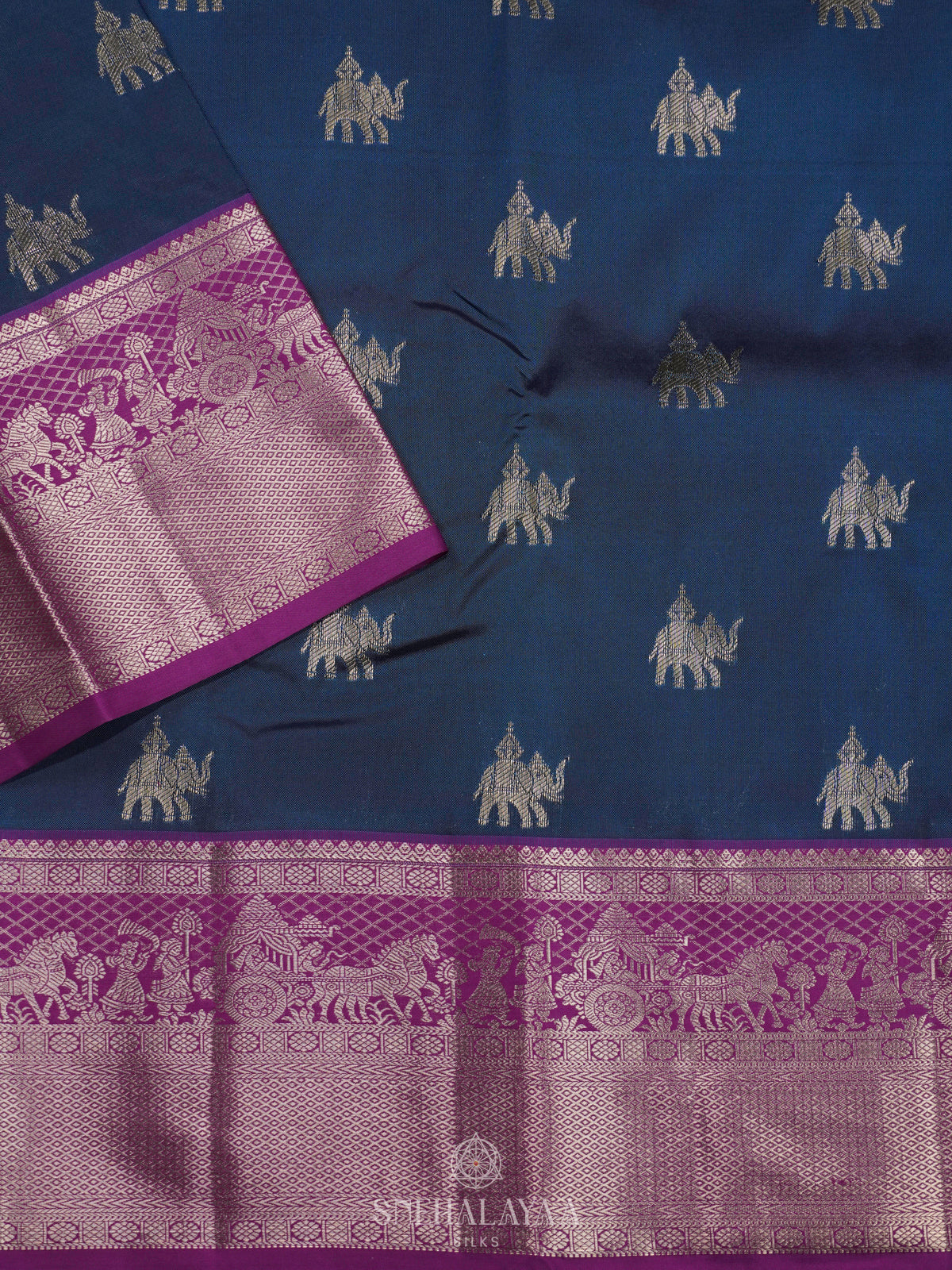 Peacock Blue Art Silk Saree