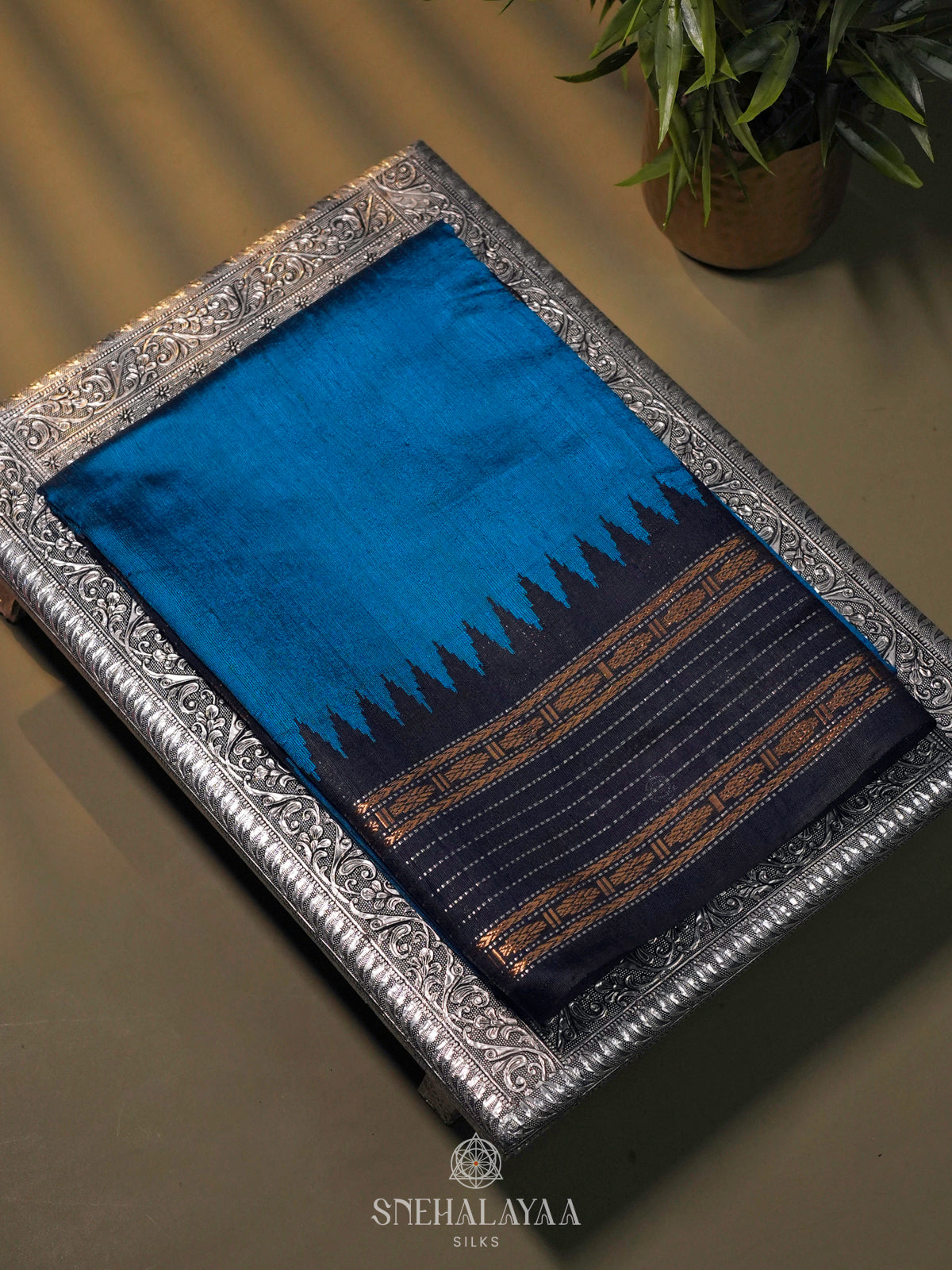 Peacock Blue Dupion Silk Saree