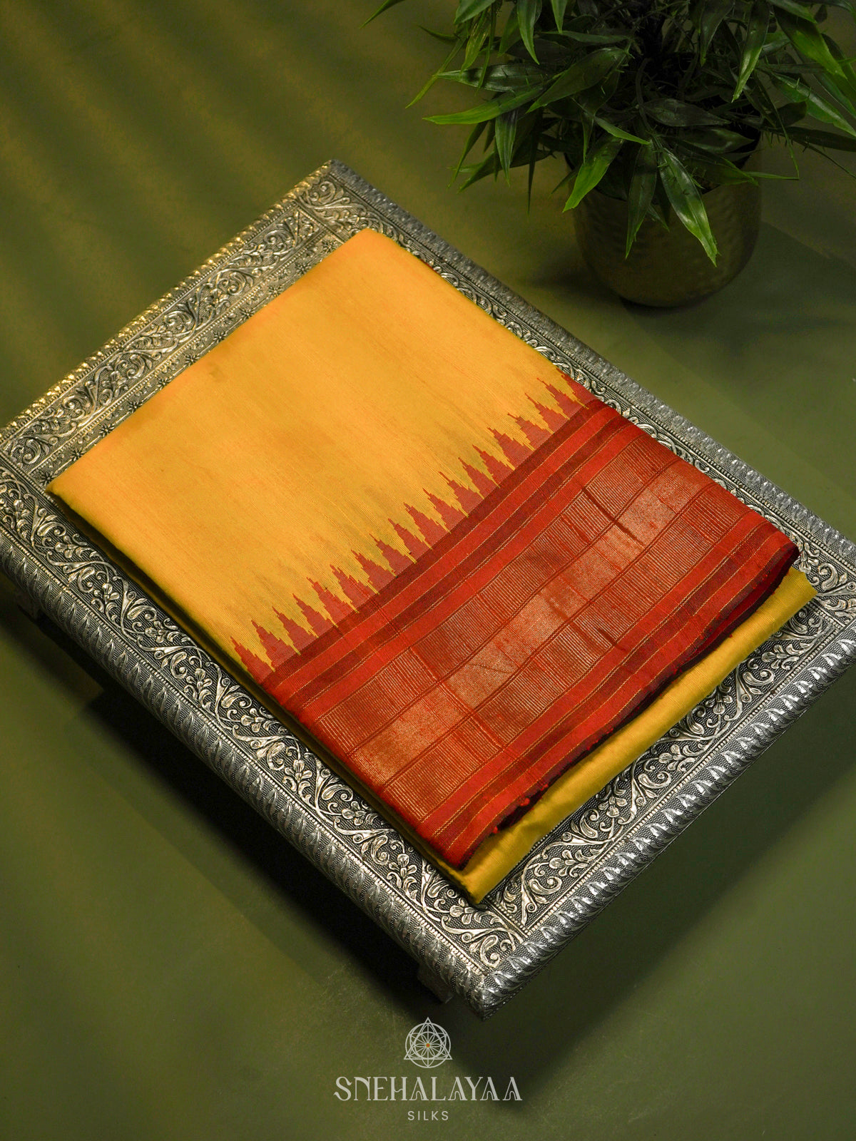 Mango Yellow Dupion Silk Saree