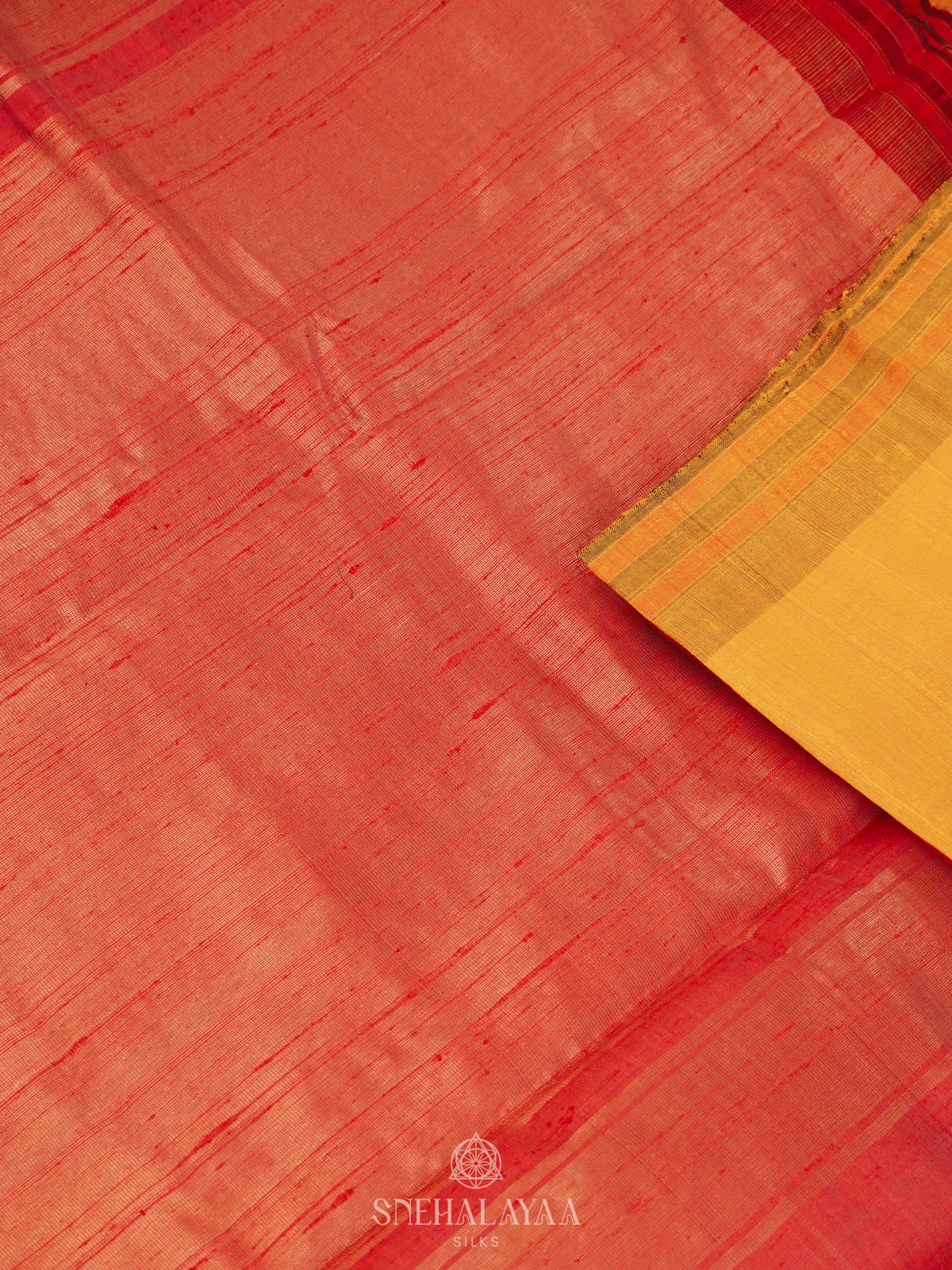 Mango Yellow Dupion Silk Saree