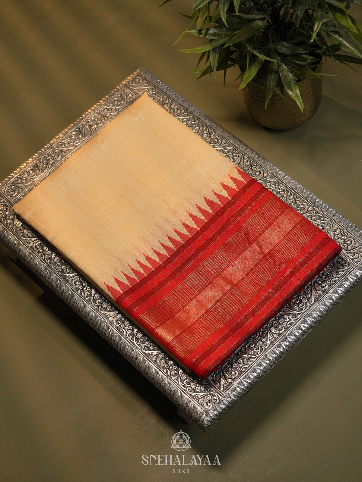 Cream Dupion Silk Saree