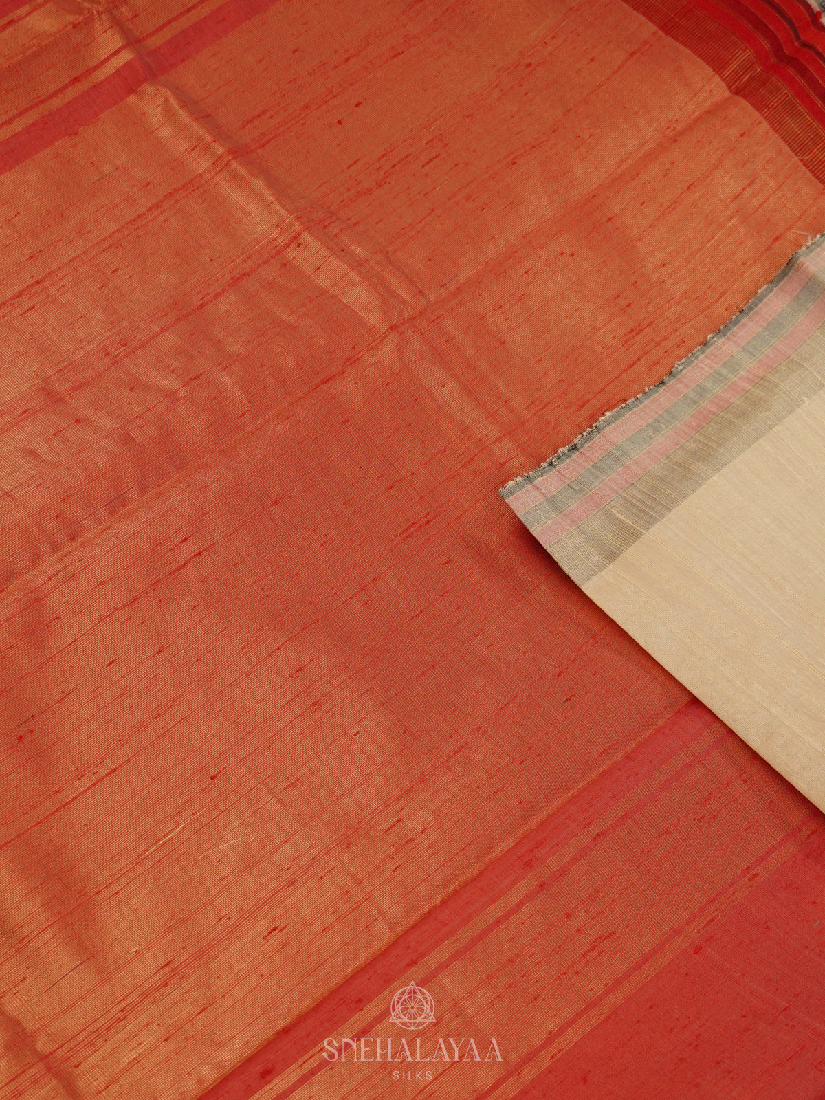Cream Dupion Silk Saree