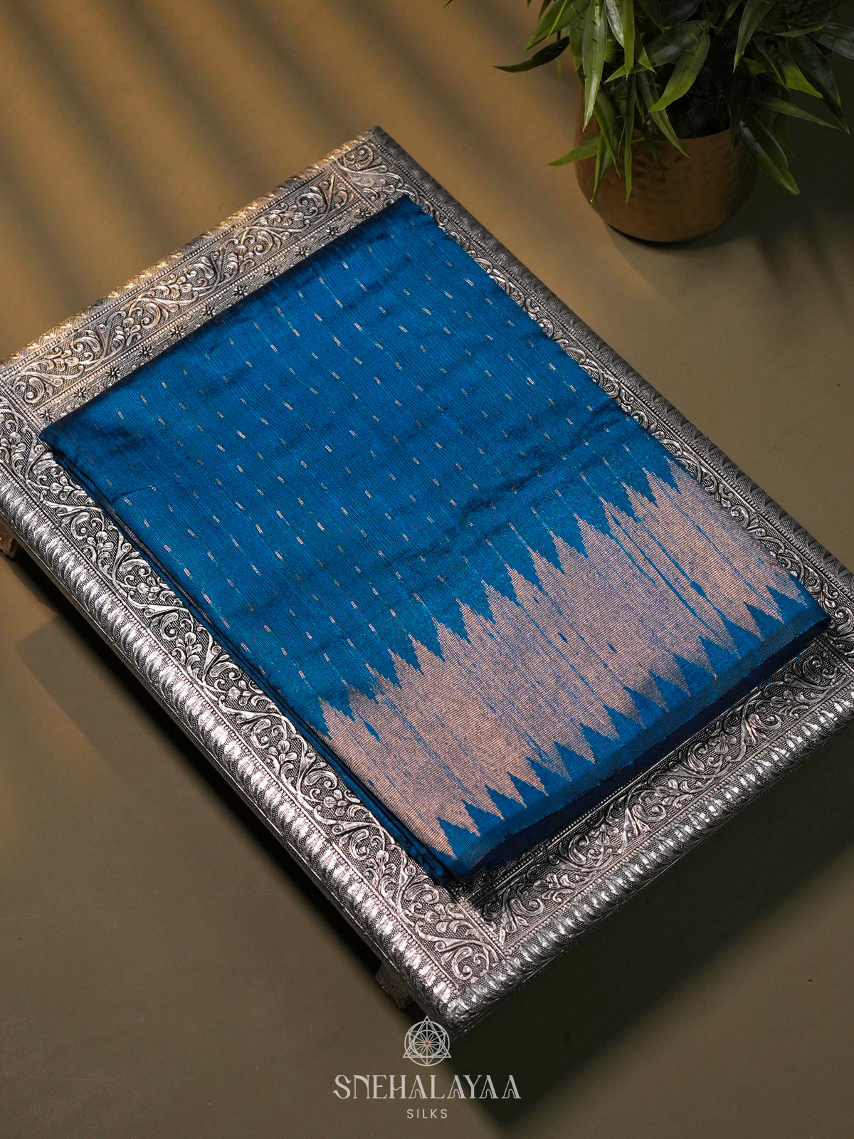 Blue Dupion Silk Saree