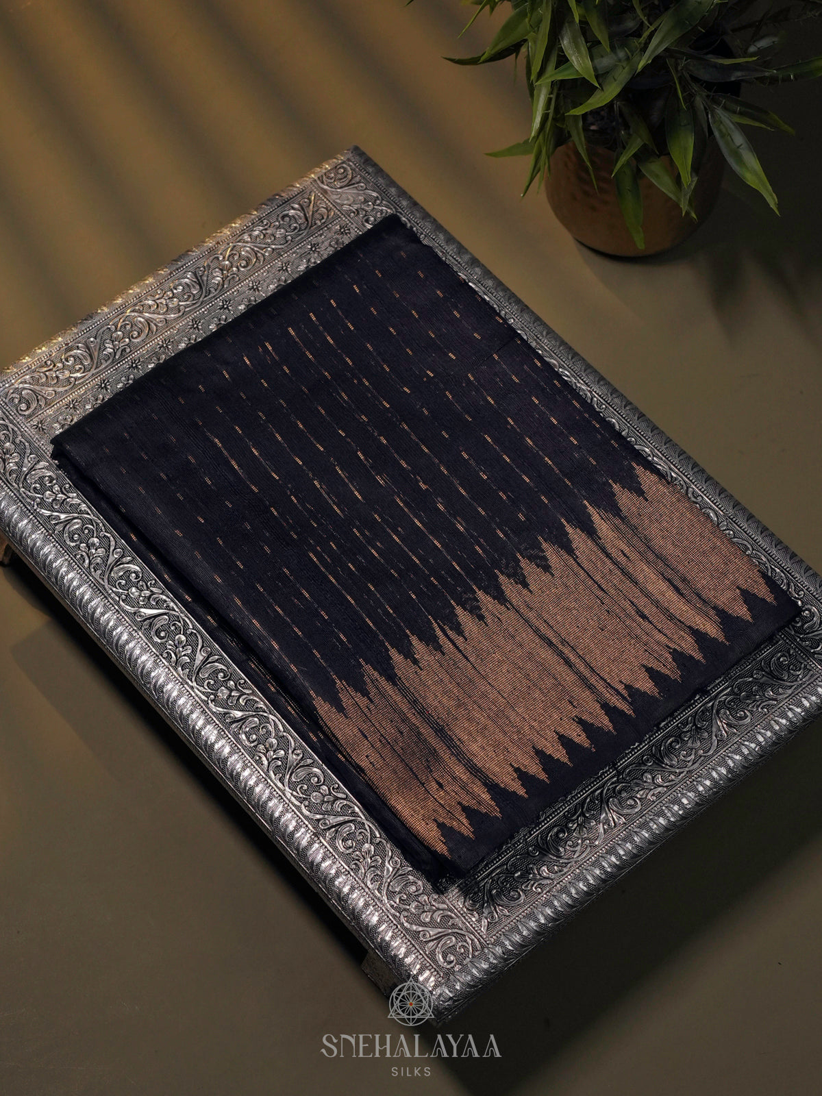 Black Dupion Silk Saree