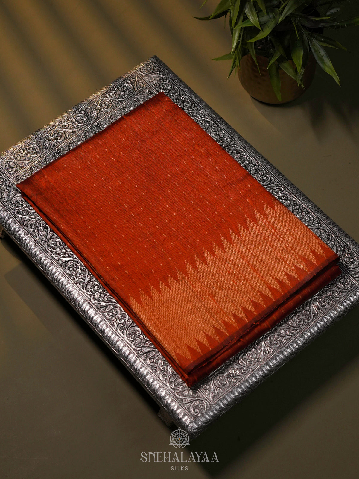 Orange Dupion Silk Saree