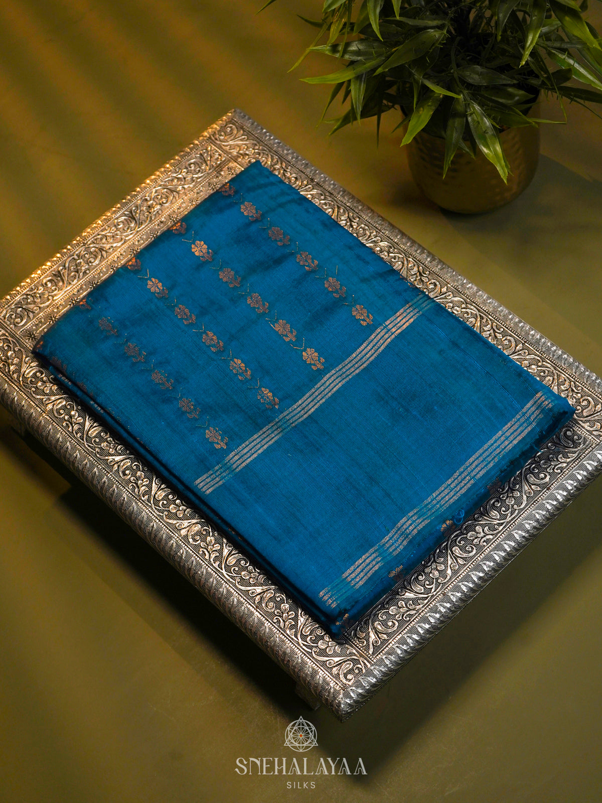 Blue Dupion Silk Saree