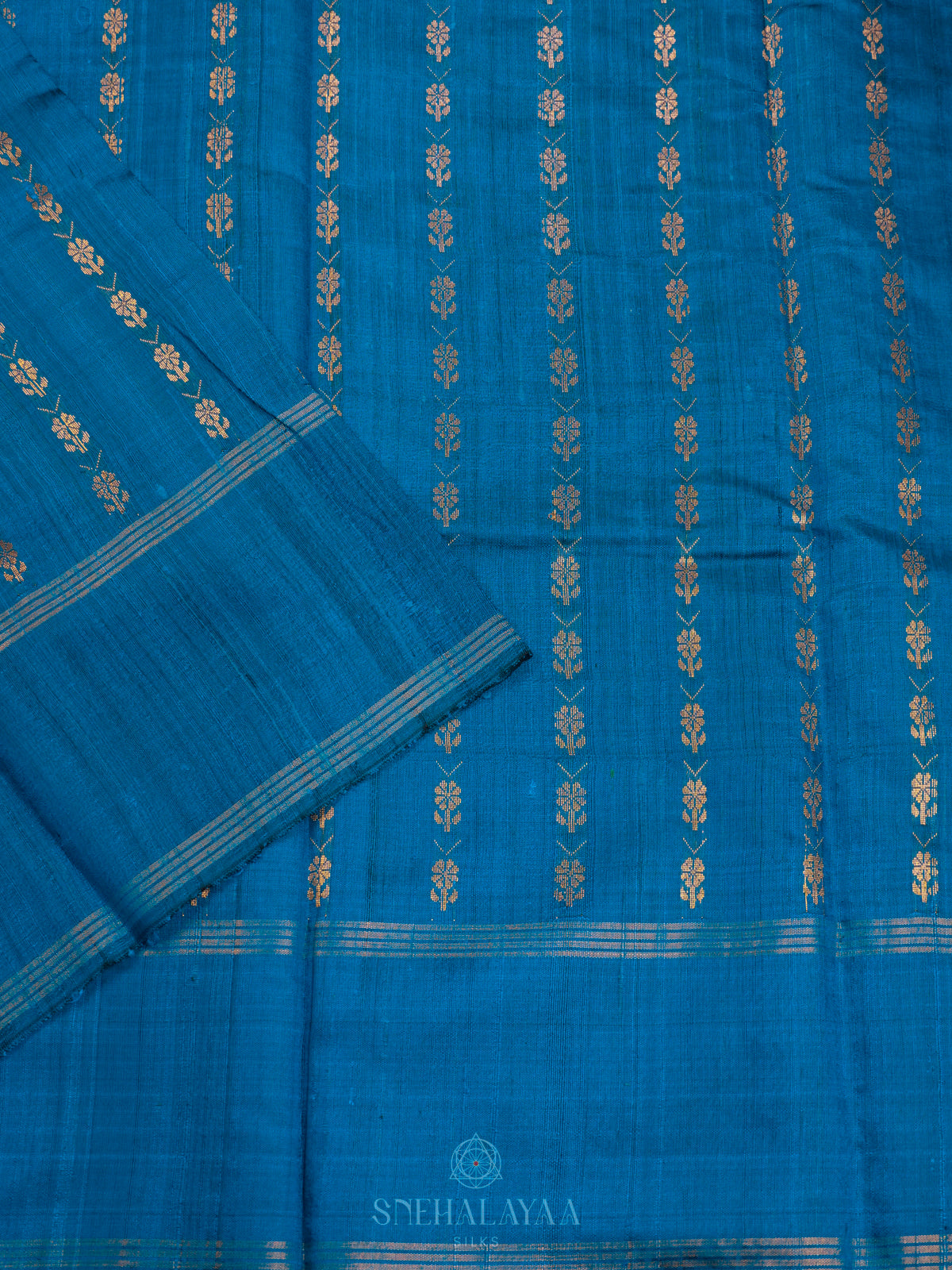 Blue Dupion Silk Saree