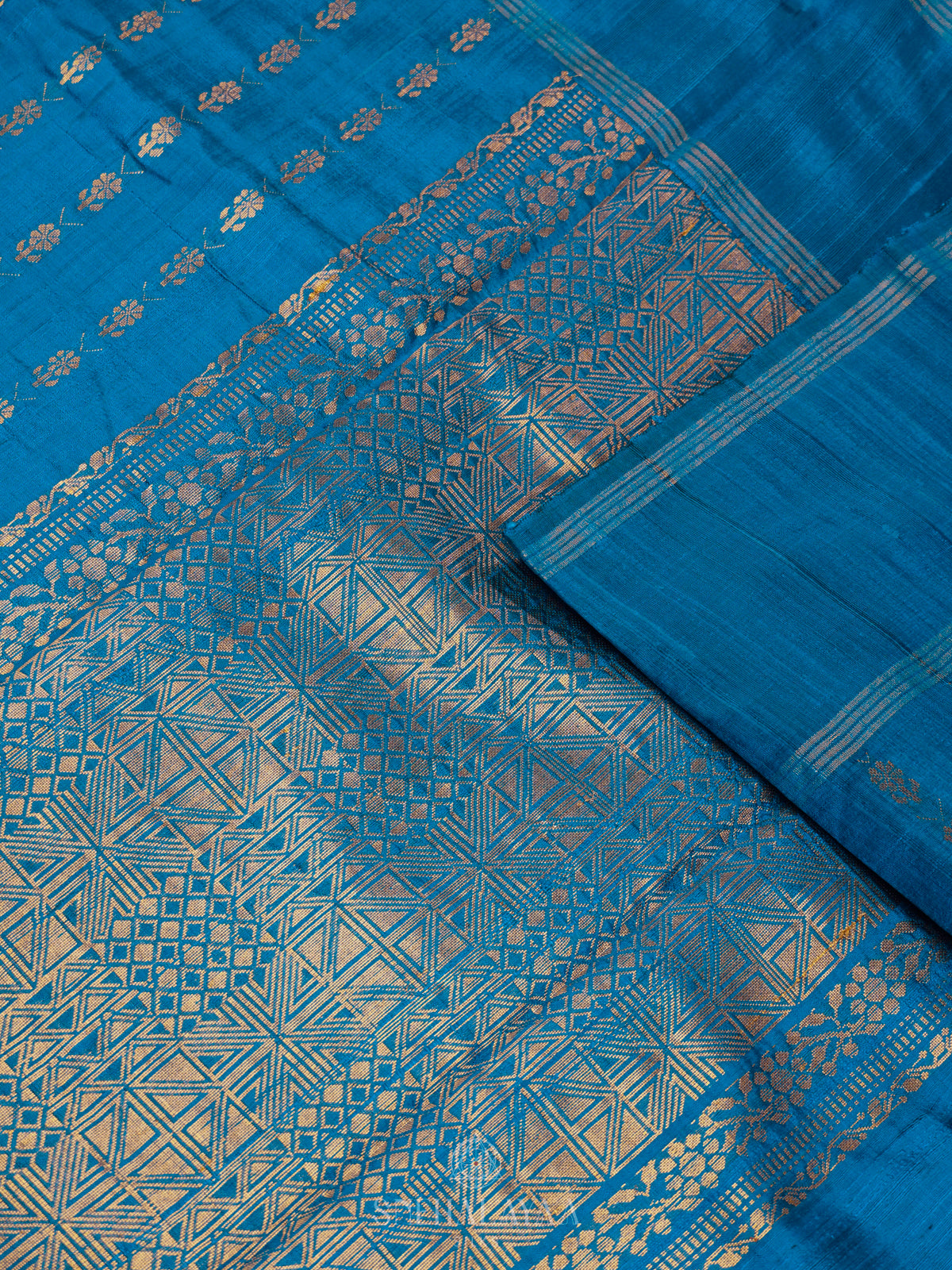 Blue Dupion Silk Saree