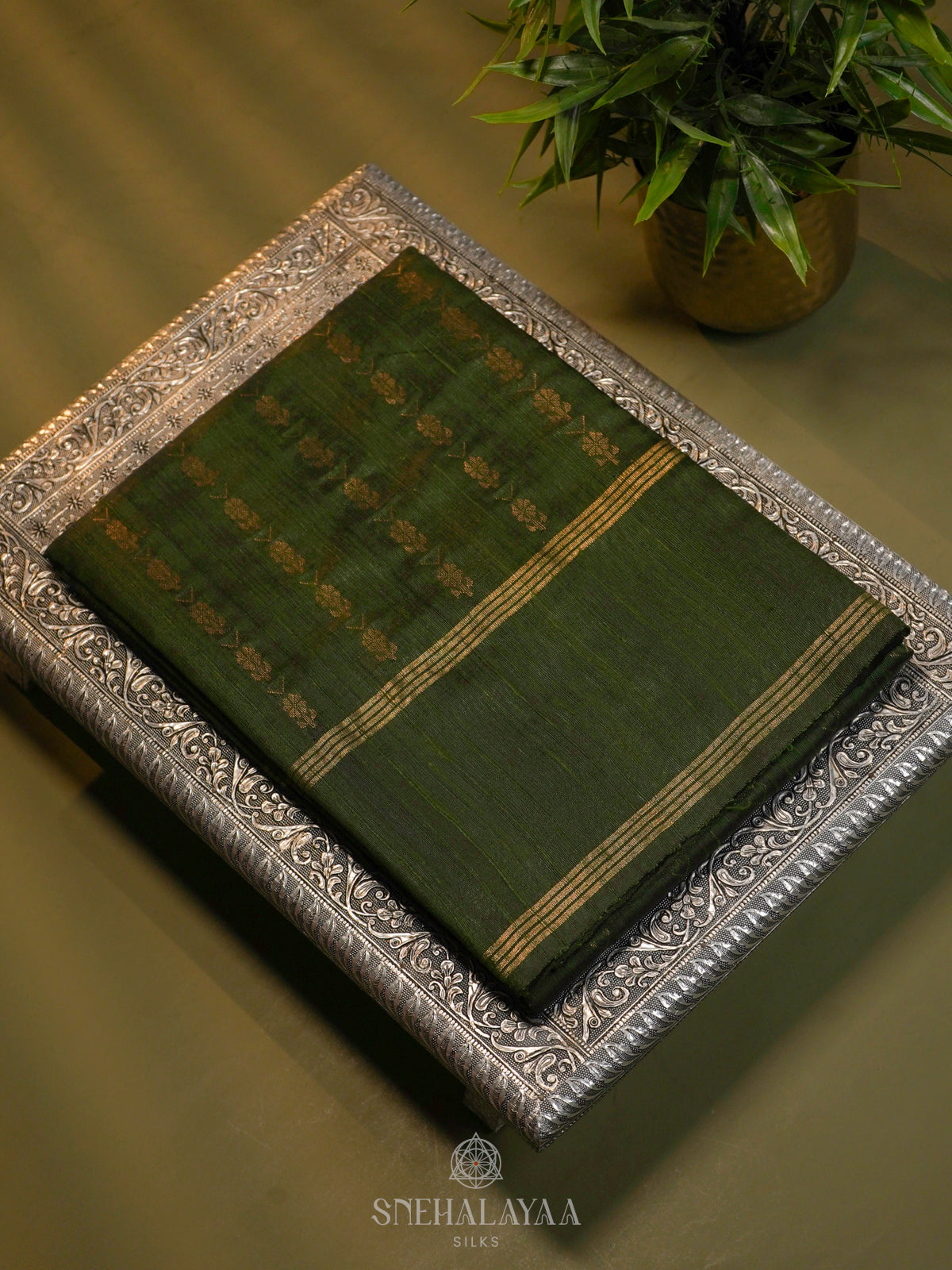 Forest Green Dupion Silk Saree