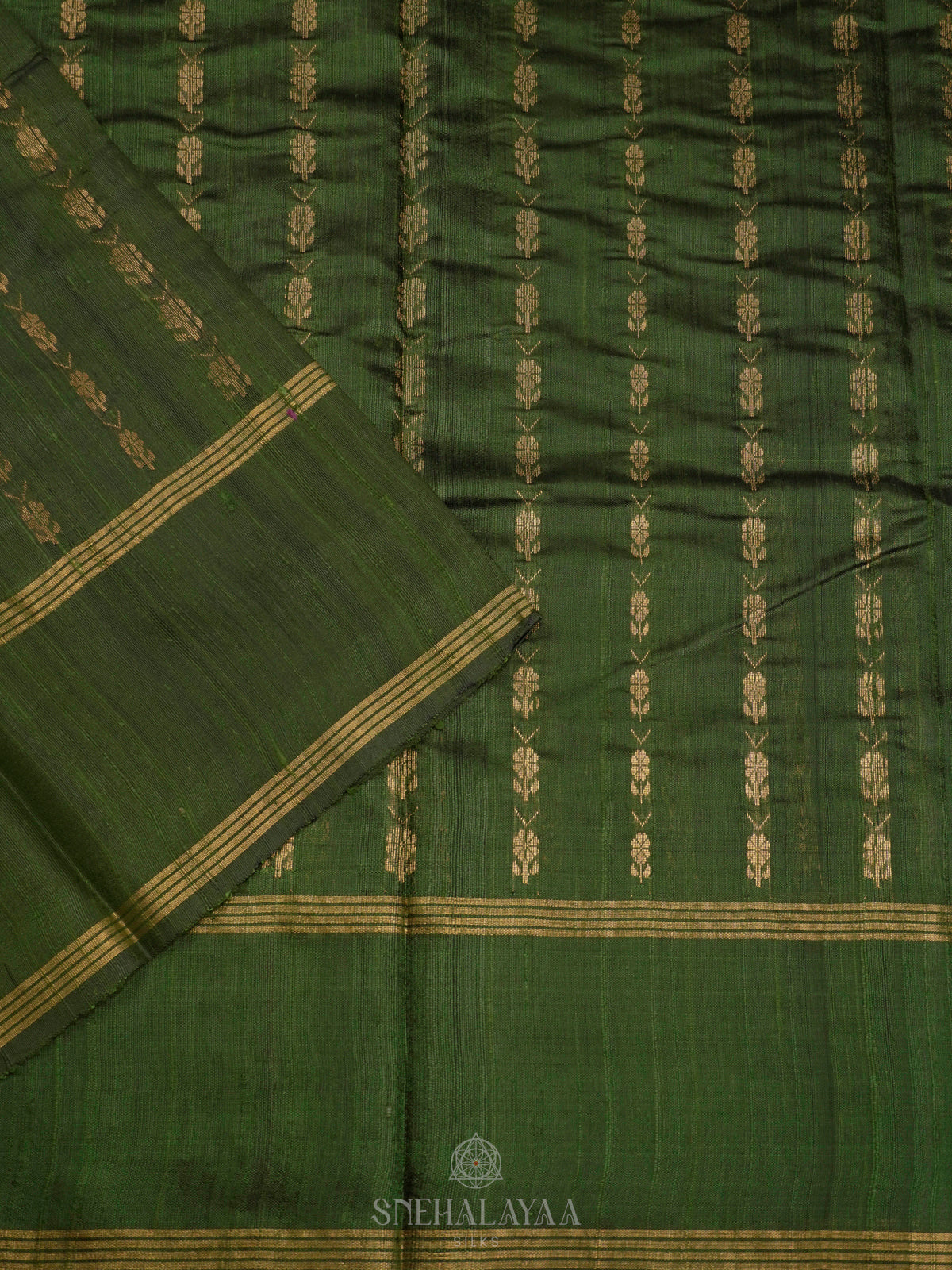 Forest Green Dupion Silk Saree