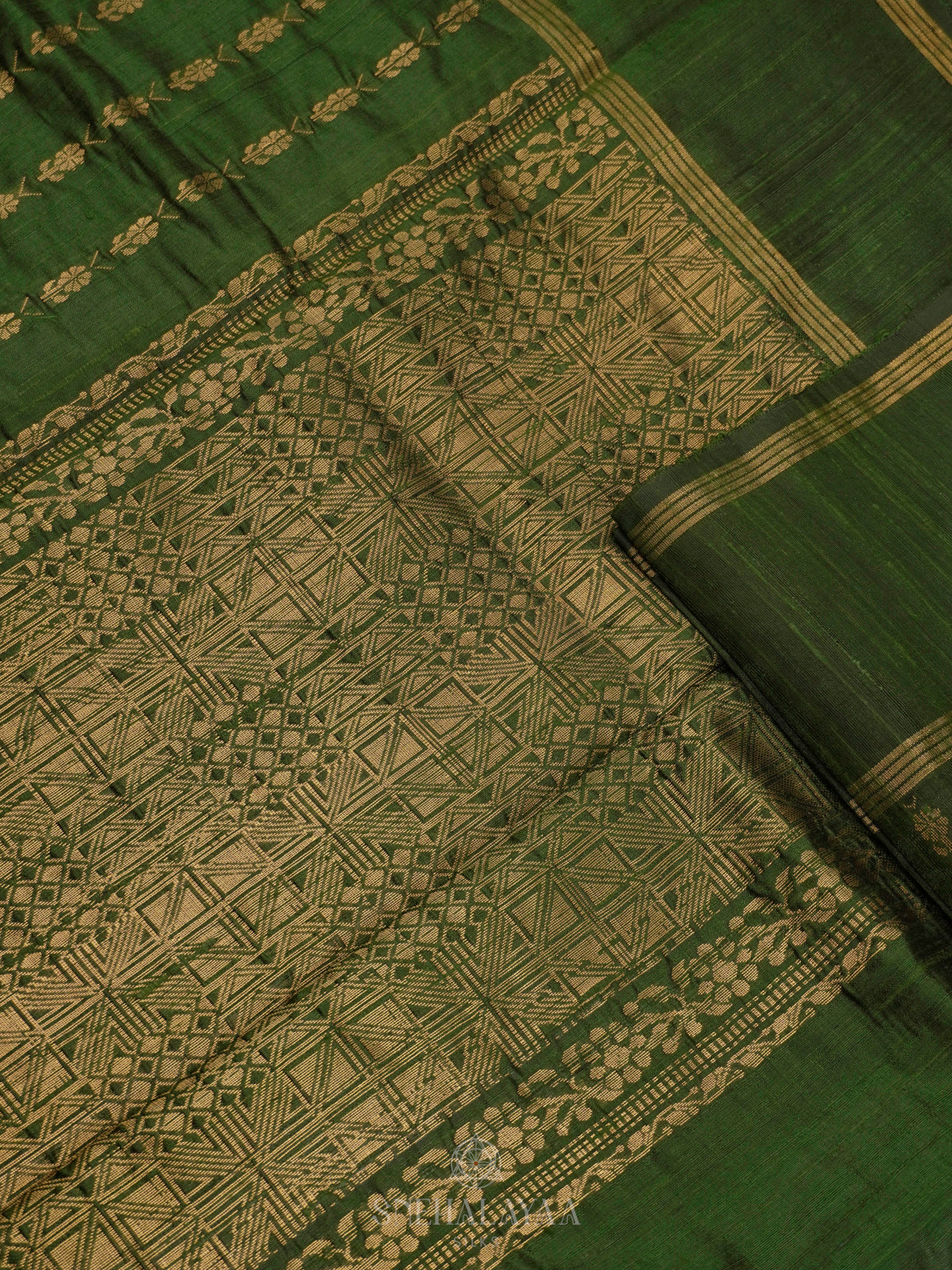 Forest Green Dupion Silk Saree