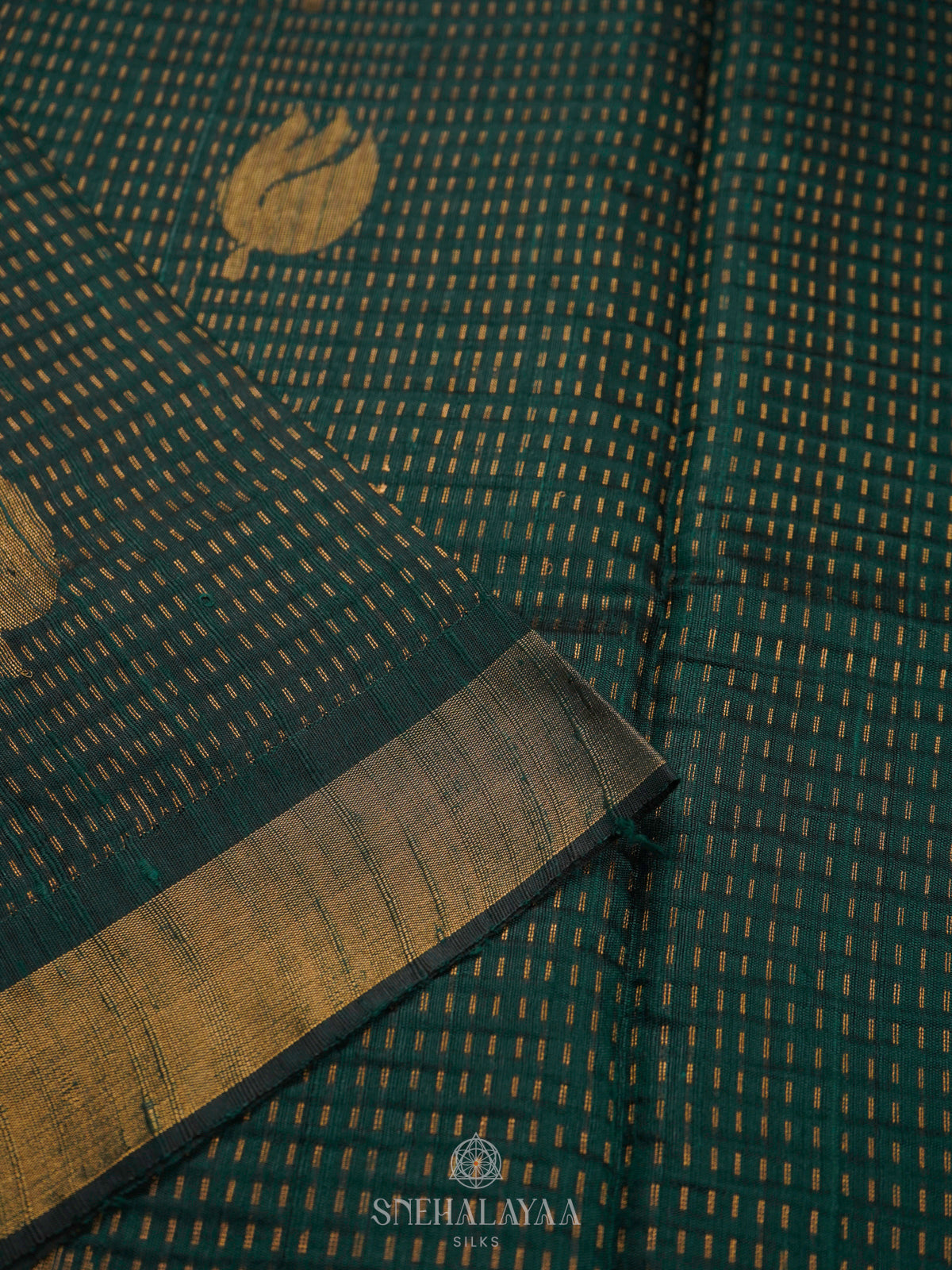 Forest Green Dupion Silk Saree