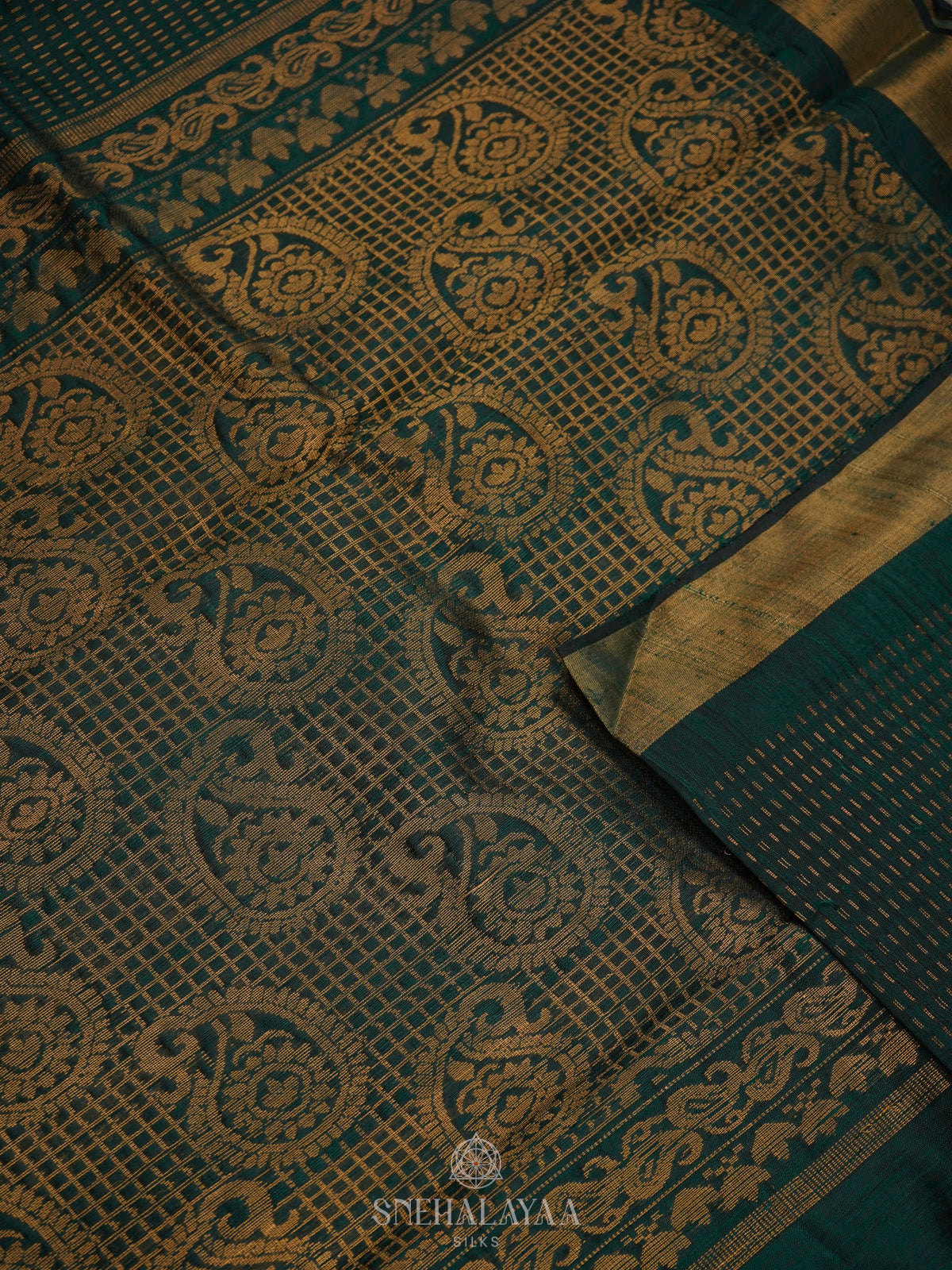 Forest Green Dupion Silk Saree