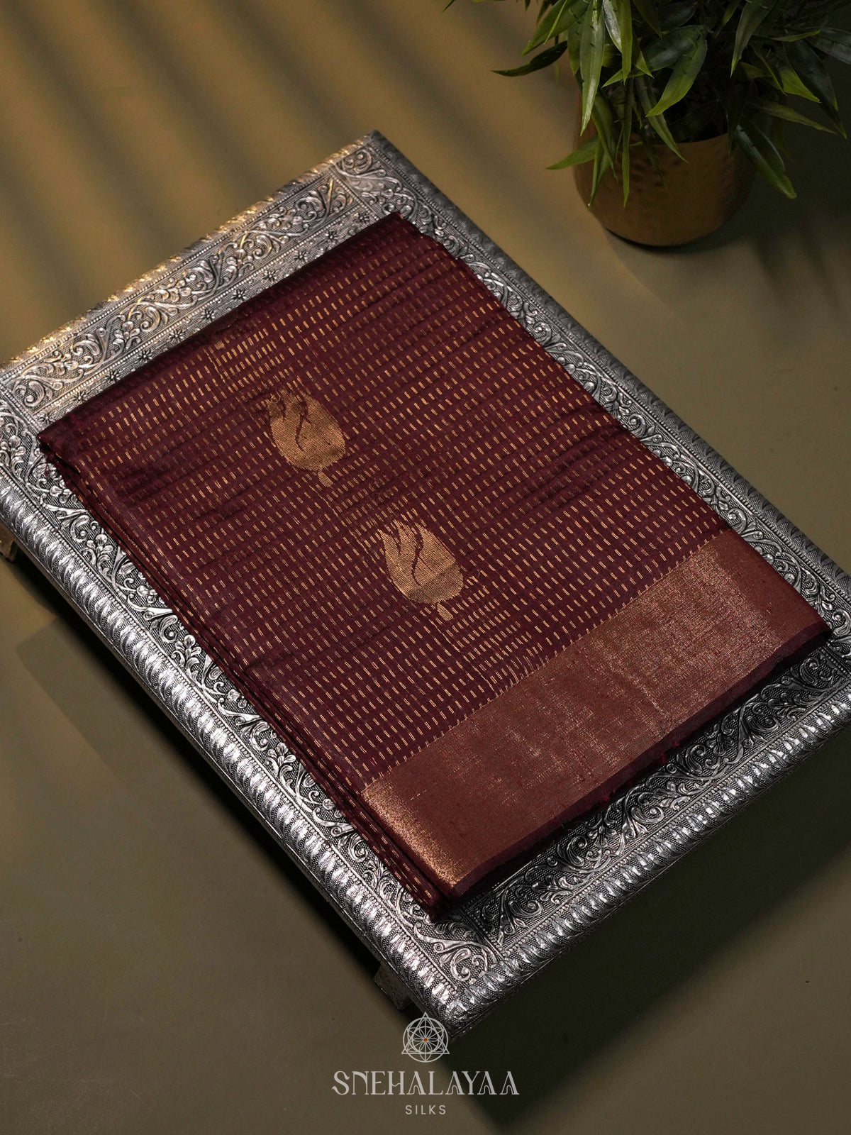 Brown Dupion Silk Saree