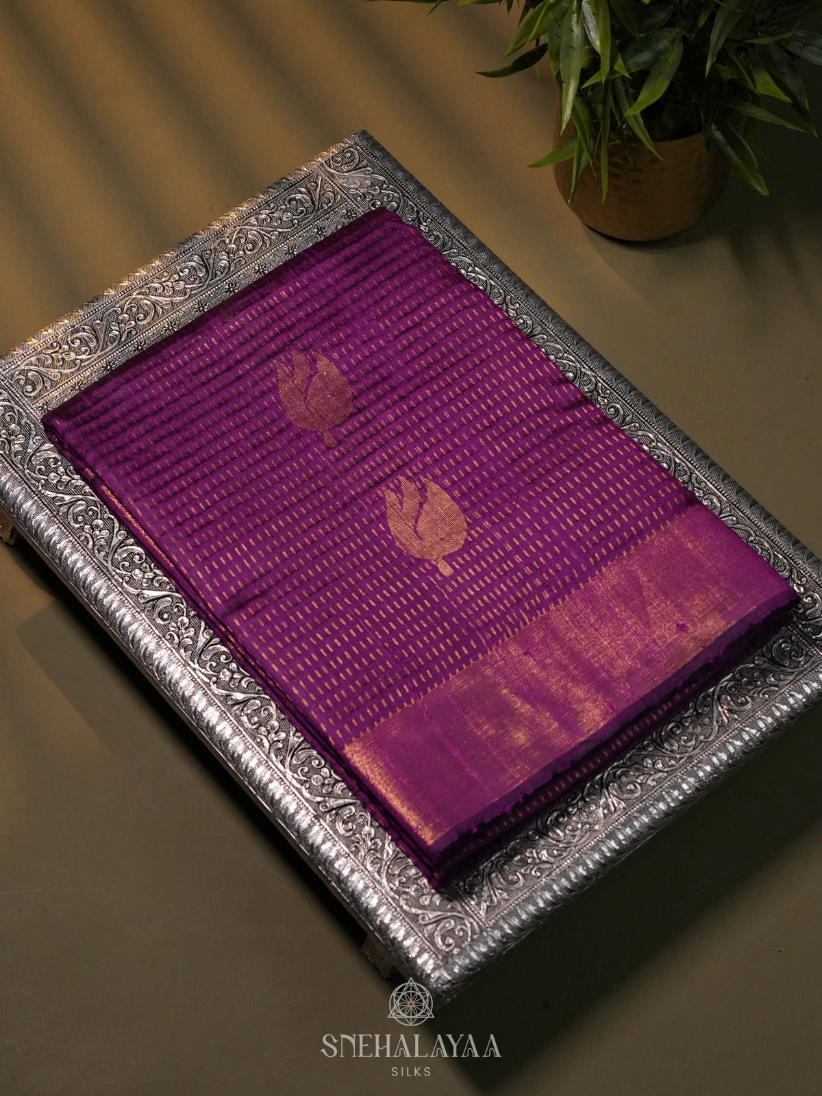 Magenta Dupion Silk Saree