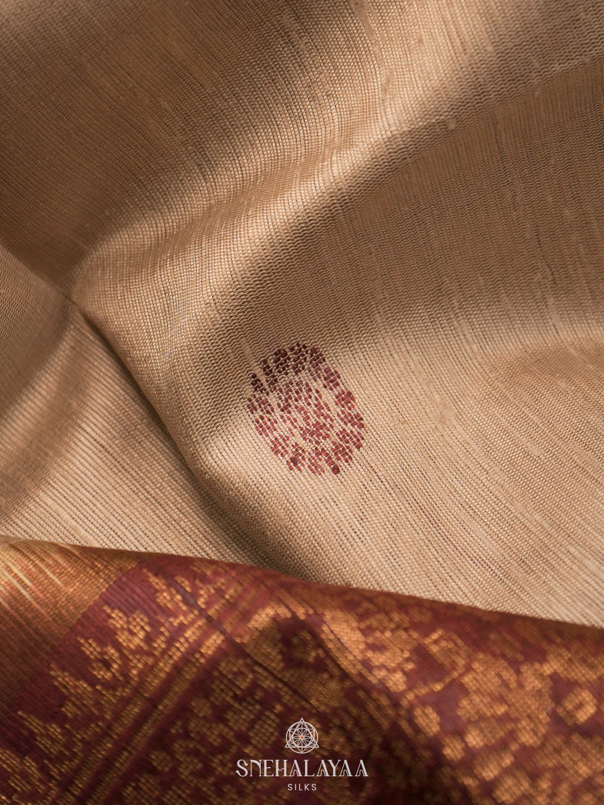 Golden Beige Dupion Silk Saree