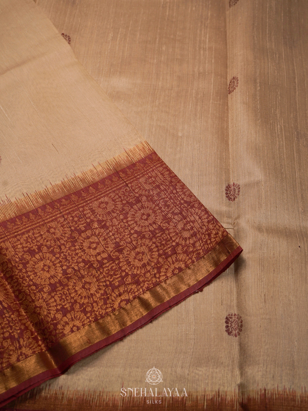 Golden Beige Dupion Silk Saree