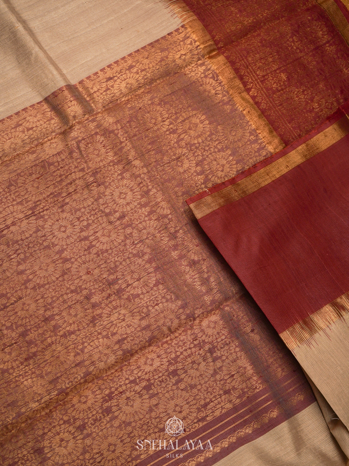 Golden Beige Dupion Silk Saree