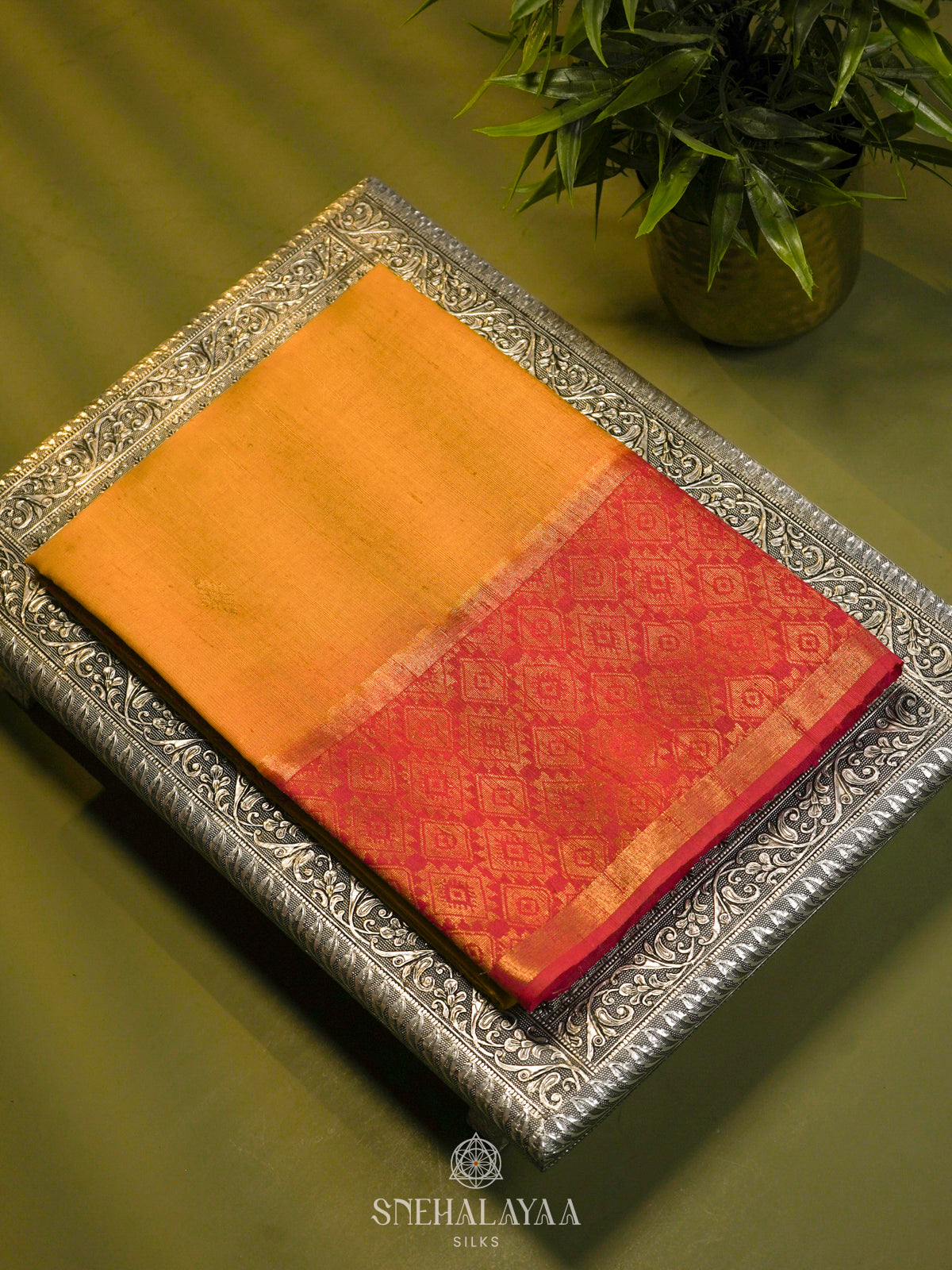 Mango Yellow Dupion Silk Saree