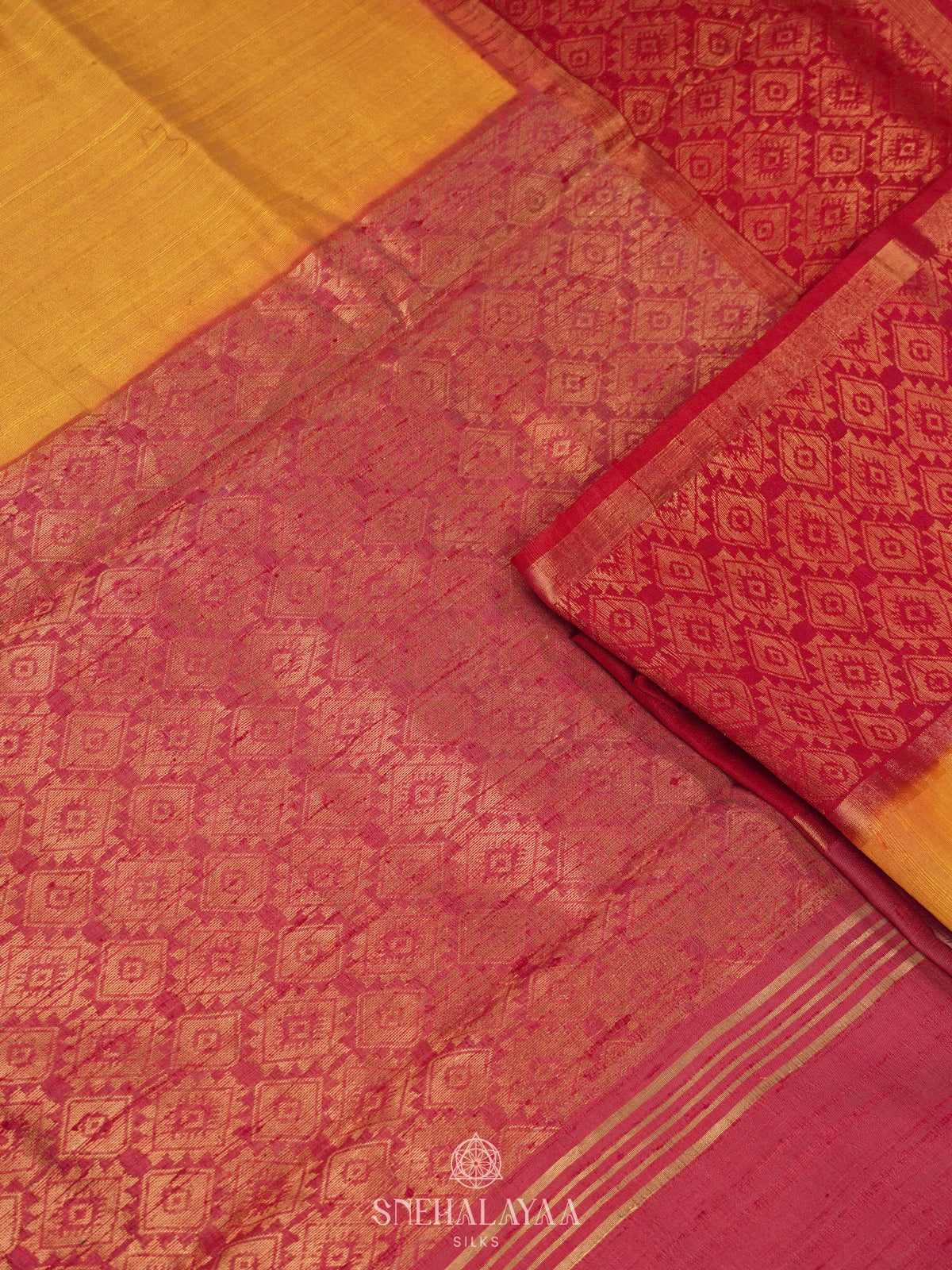 Mango Yellow Dupion Silk Saree