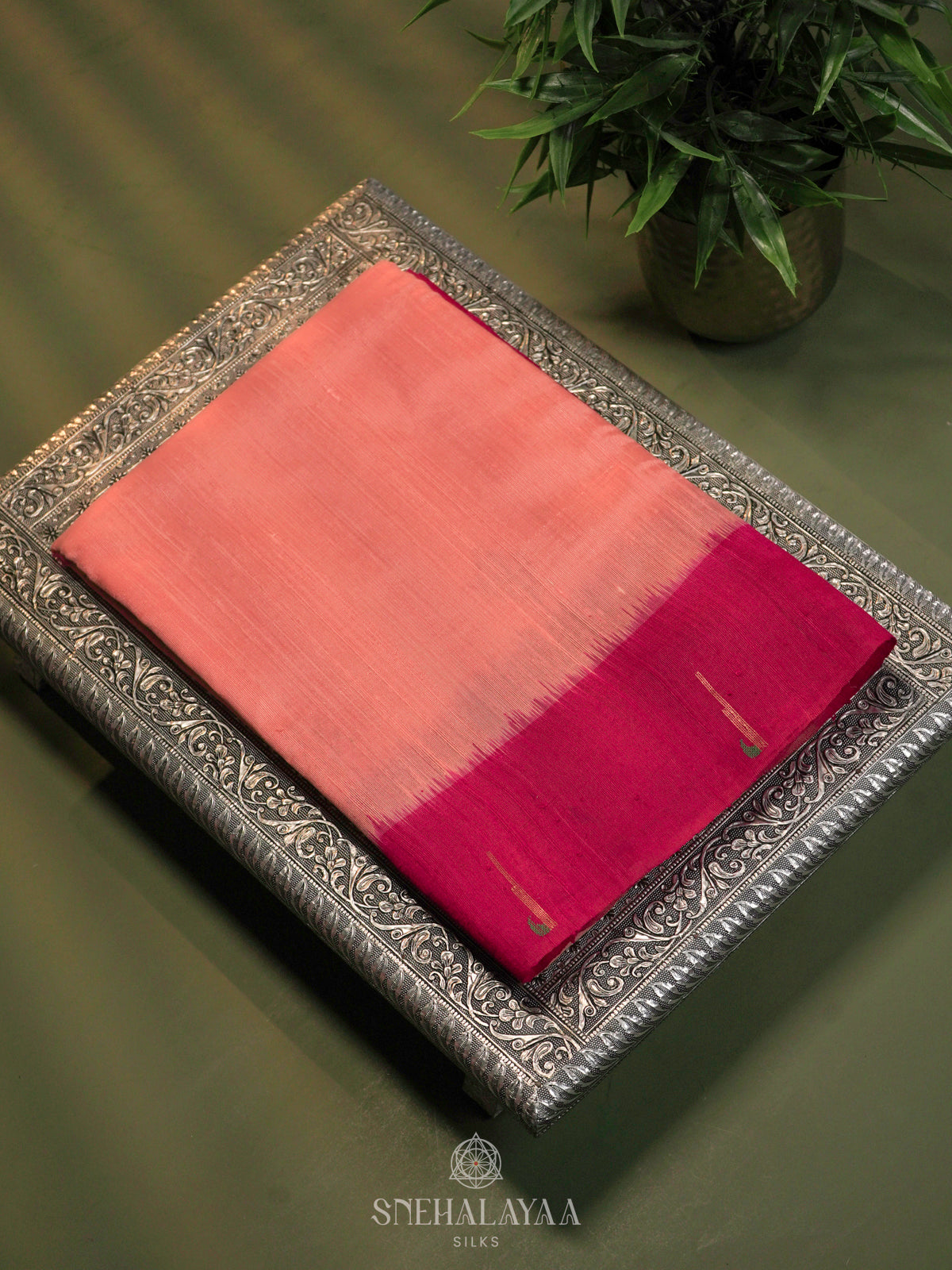 Peach Dupion Silk Saree