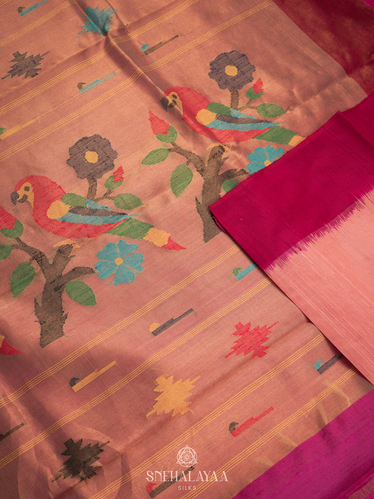 Peach Dupion Silk Saree