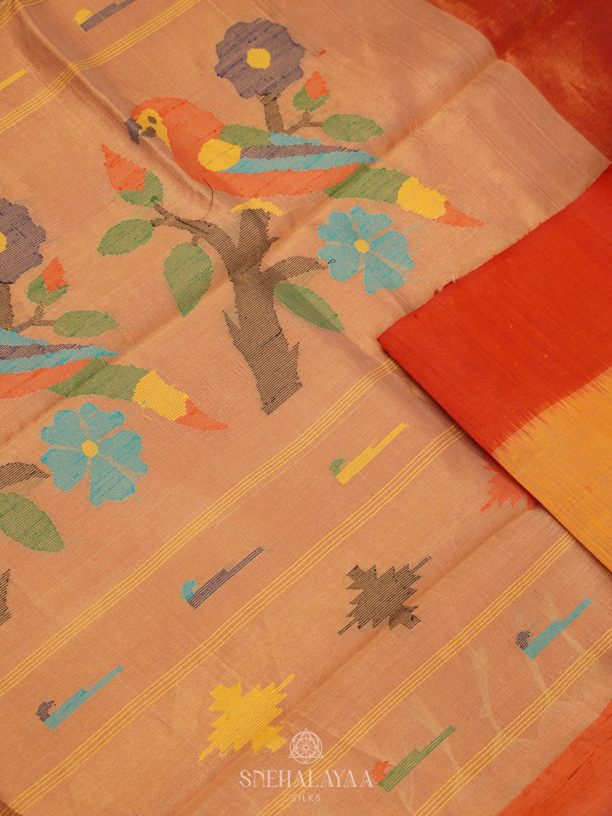 Pale Orange Dupion Silk Saree