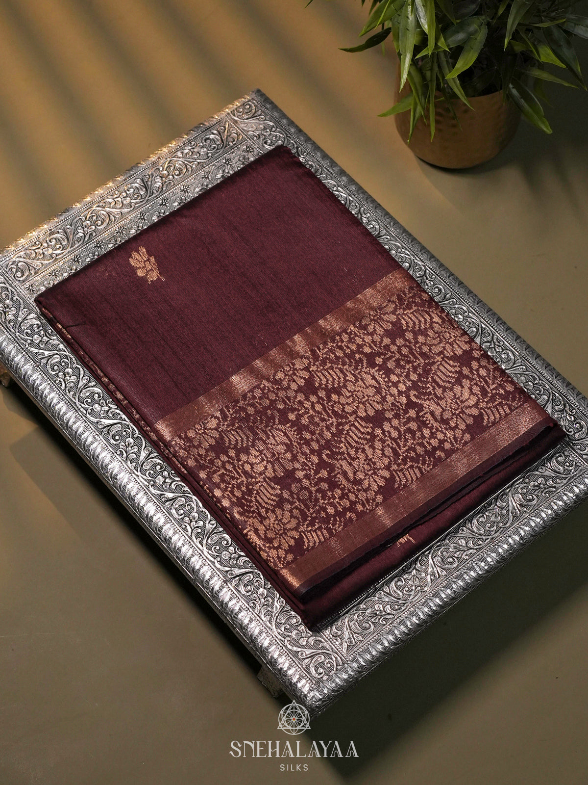 Brown Dupion Silk Saree