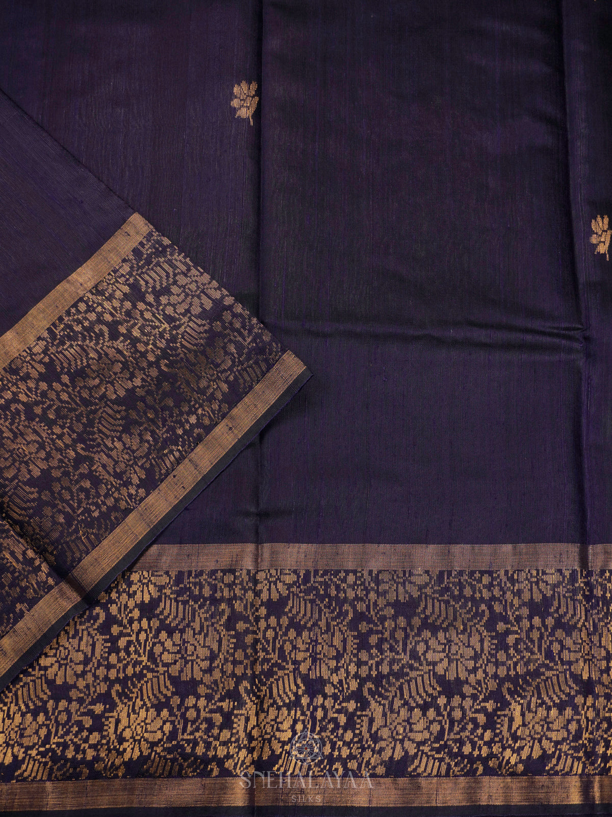 Navy Blue Dupion Silk Saree