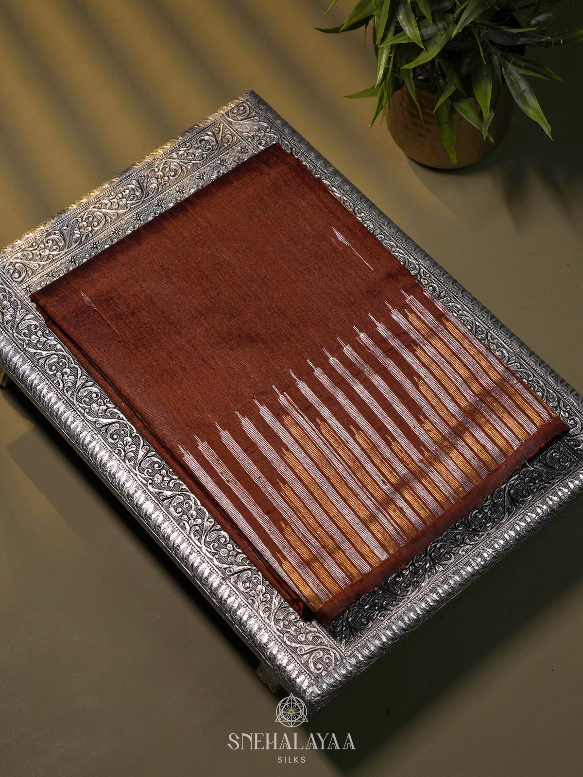 Brown Dupion Silk Saree