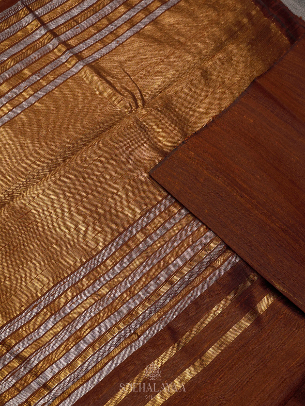 Brown Dupion Silk Saree