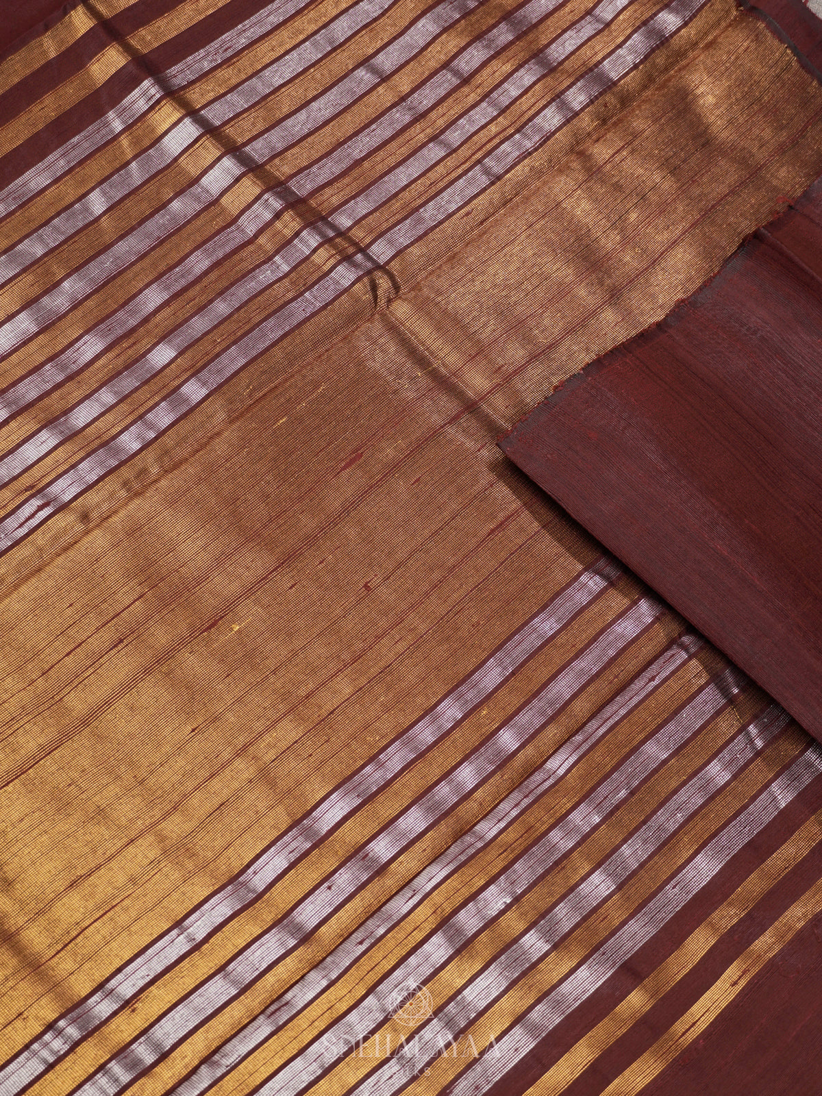 Brown Dupion Silk Saree