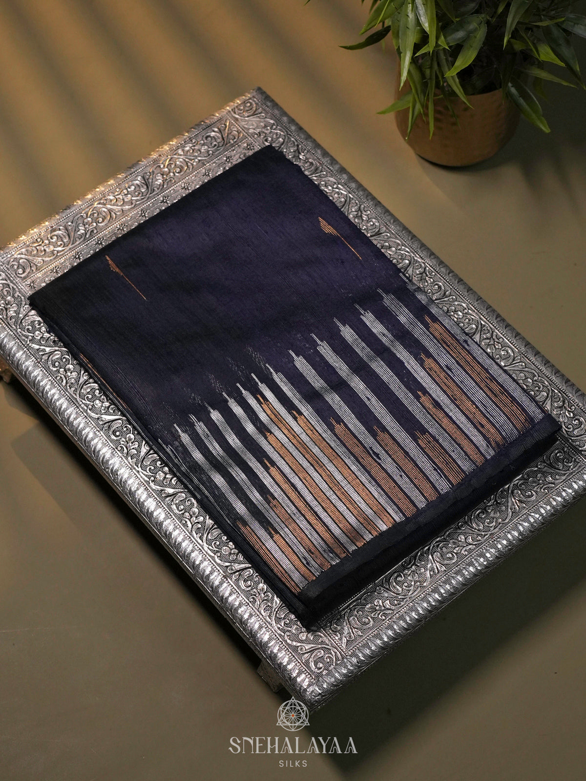 Navy Blue Dupion Silk Saree