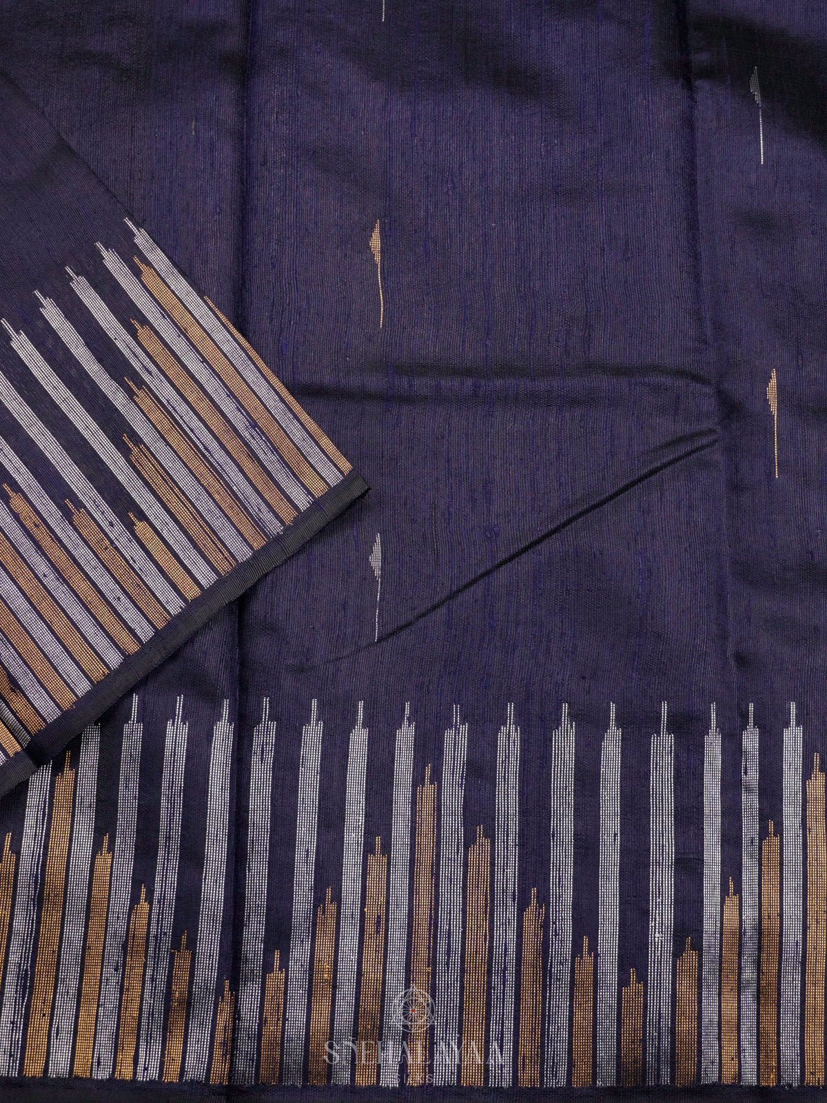 Navy Blue Dupion Silk Saree