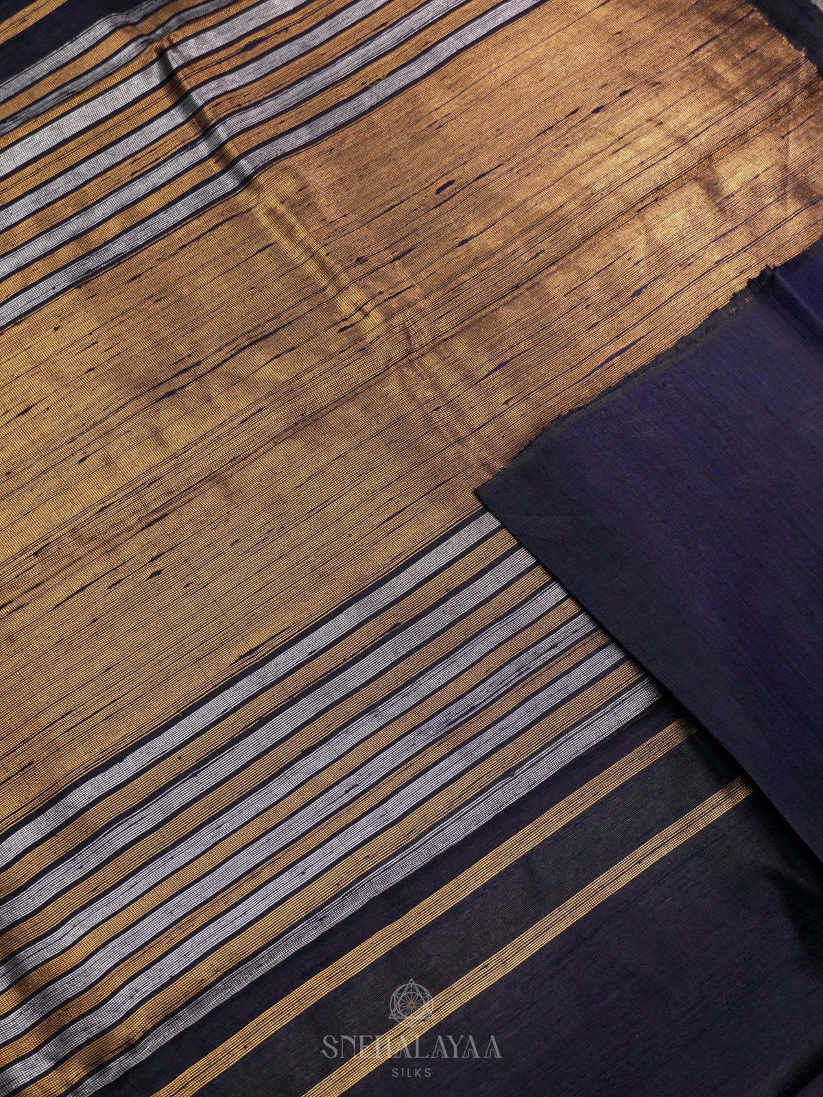 Navy Blue Dupion Silk Saree