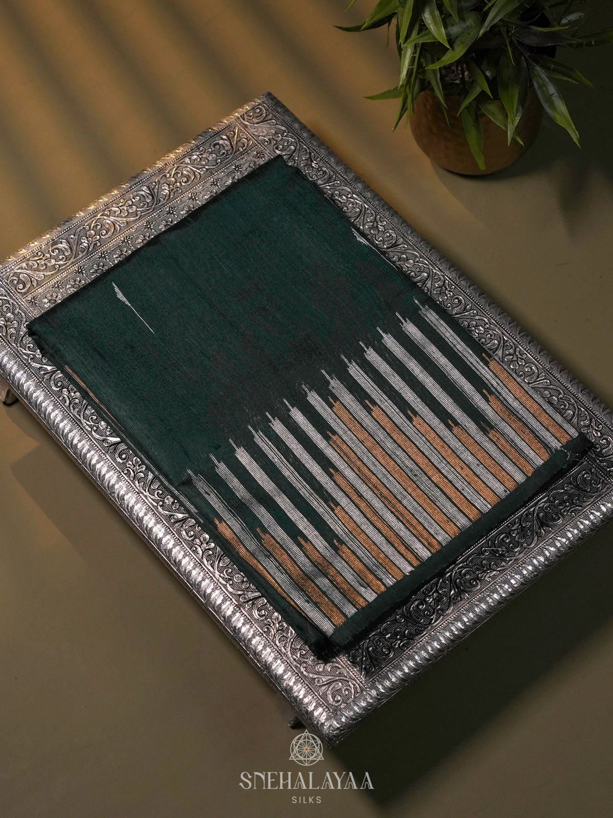 Forest Green Dupion Silk Saree